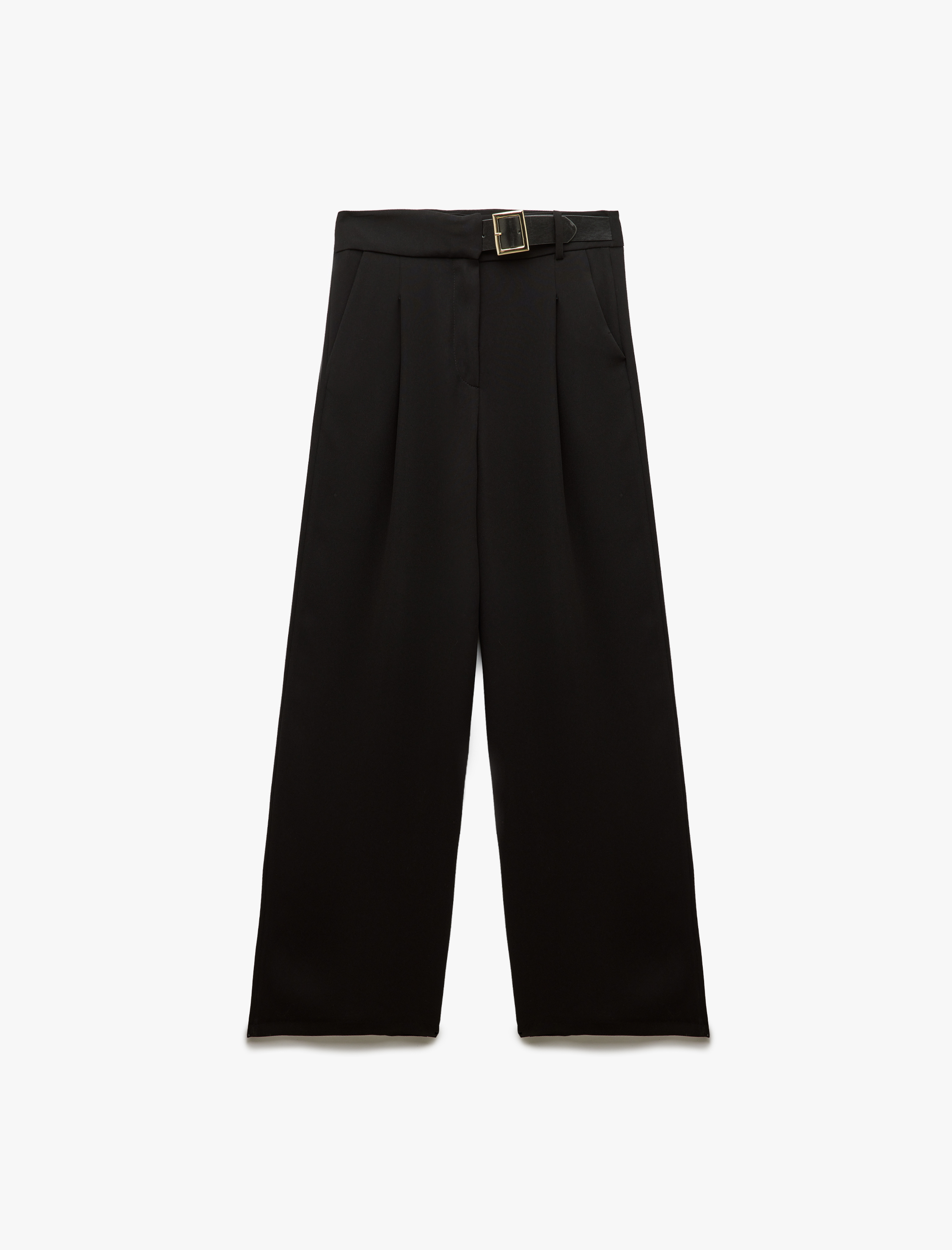   Rahat Kalıp Kemer Detaylı Cepli Geniş Paça Palazzo Pantolon