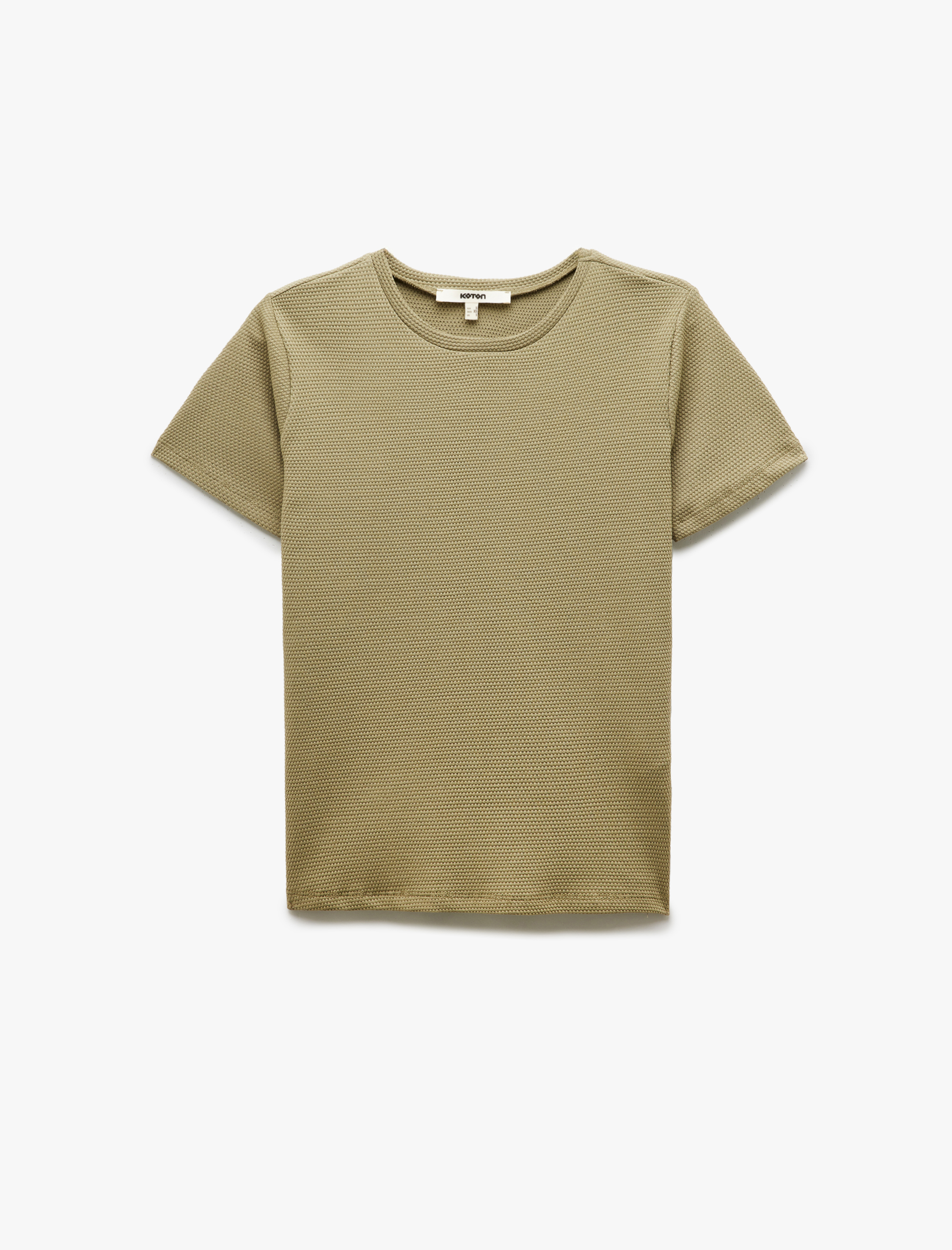   Pamuklu Kısa Kollu Bisiklet Yaka Dokulu Tişört