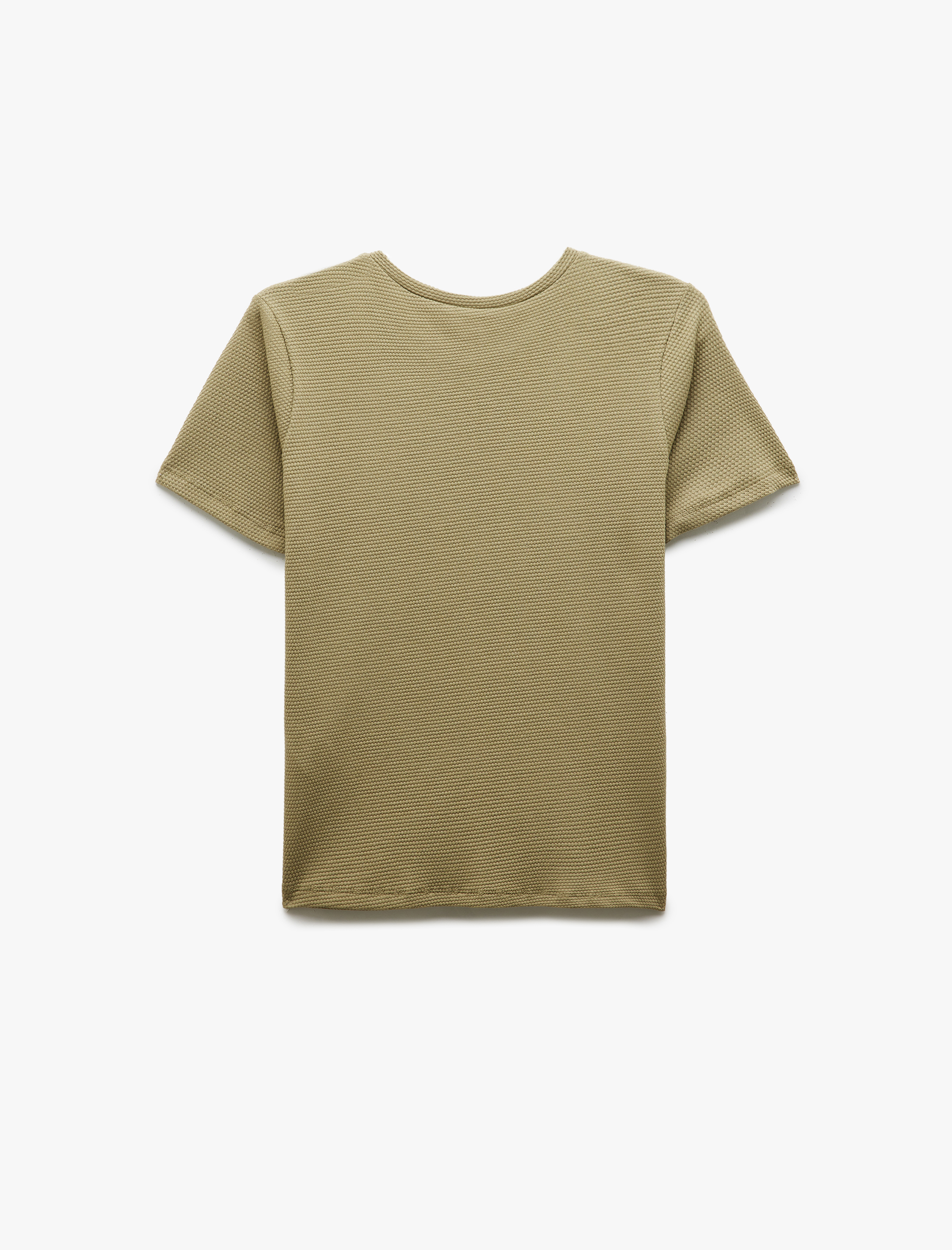   Pamuklu Kısa Kollu Bisiklet Yaka Dokulu Tişört