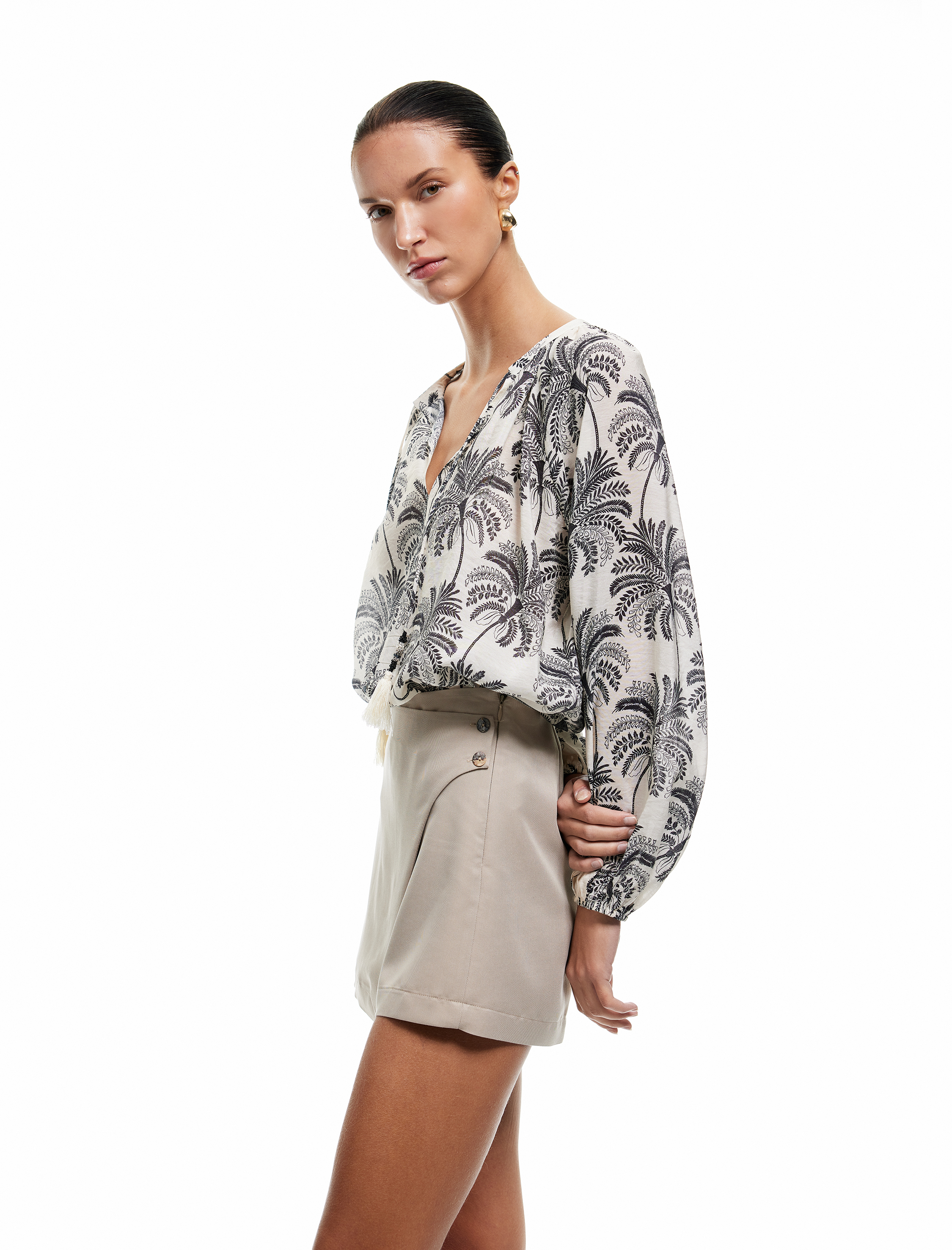   Düğmeli Modal Kumaş Kruvaze Mini Şort Etek