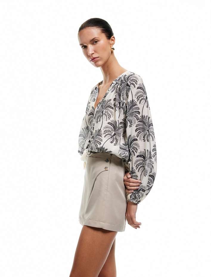  Düğmeli Modal Kumaş Kruvaze Mini Şort Etek