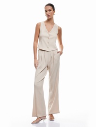 Regular Fit Cepli Pile Detaylı Geniş Paça Kumaş Pantolon