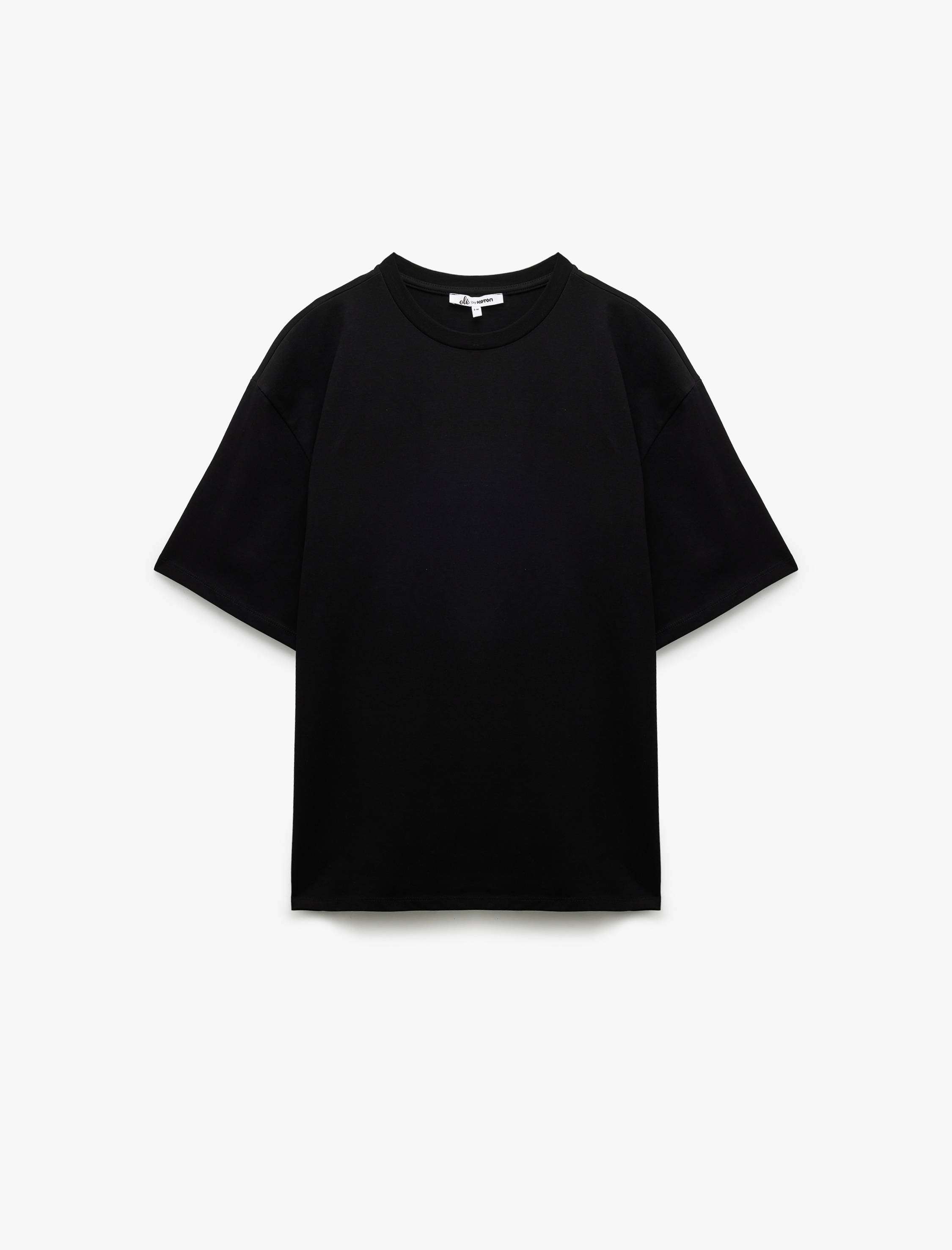   Pamuklu Kısa Kollu Bisiklet Yaka Basic Oversize Tişört