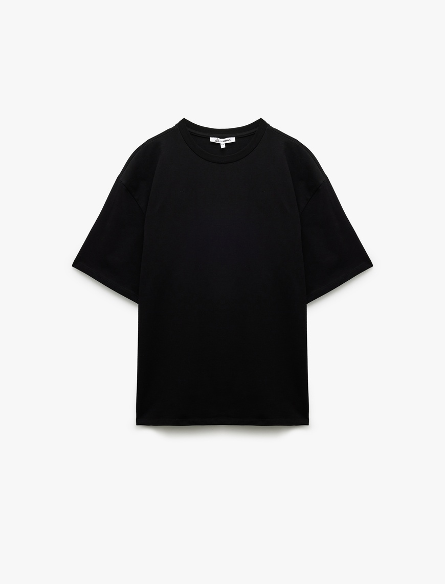   Pamuklu Kısa Kollu Bisiklet Yaka Basic Oversize Tişört