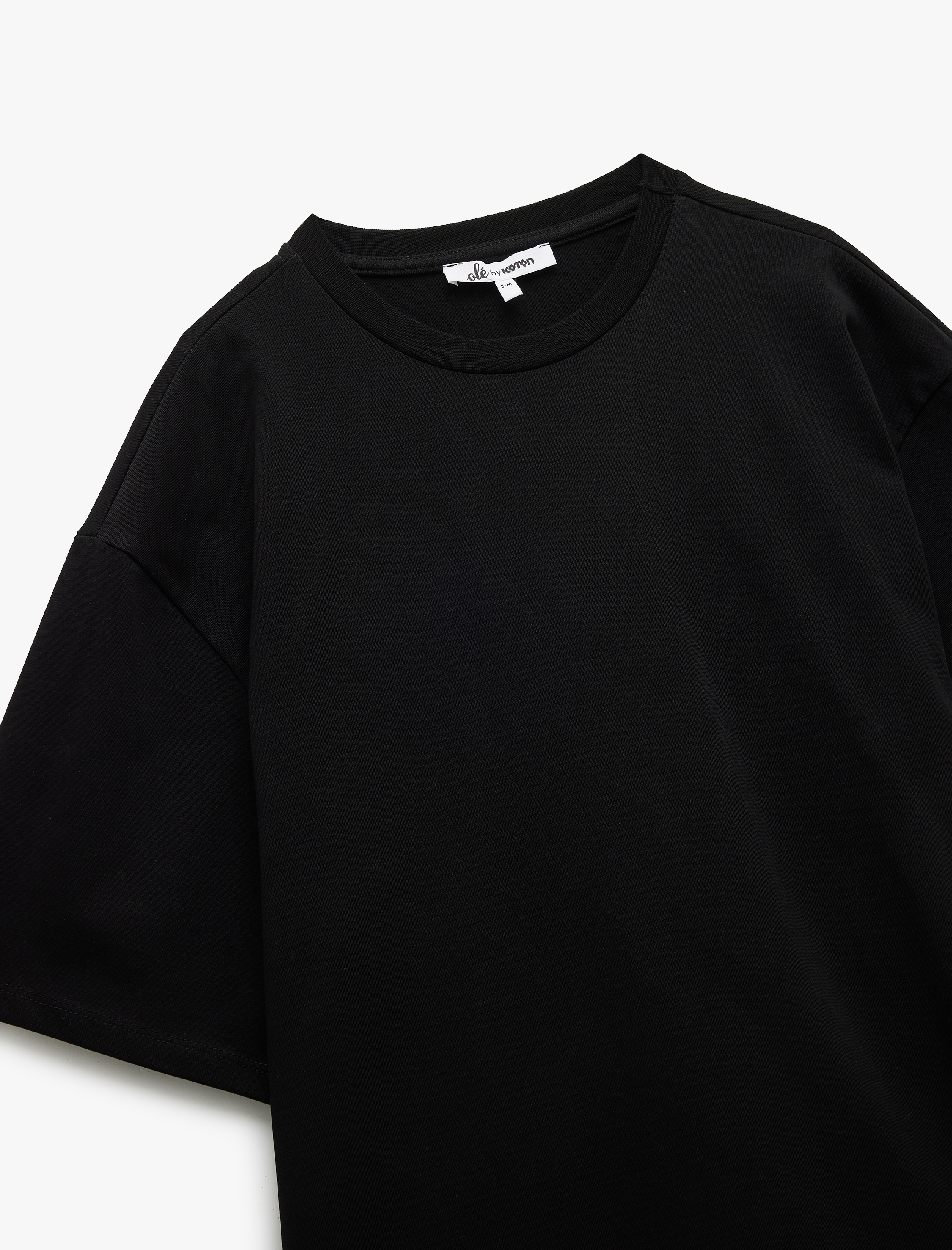   Pamuklu Kısa Kollu Bisiklet Yaka Basic Oversize Tişört