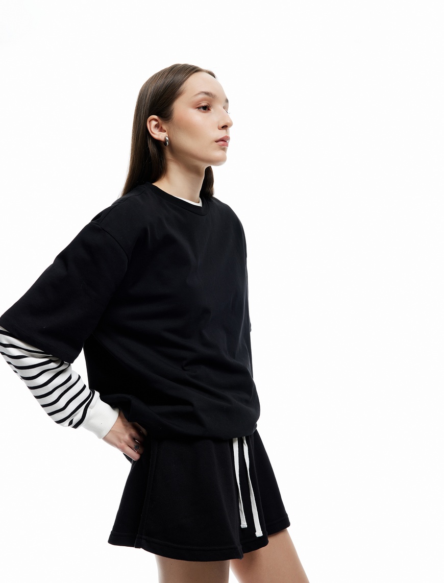   Pamuklu Kısa Kollu Bisiklet Yaka Basic Oversize Tişört