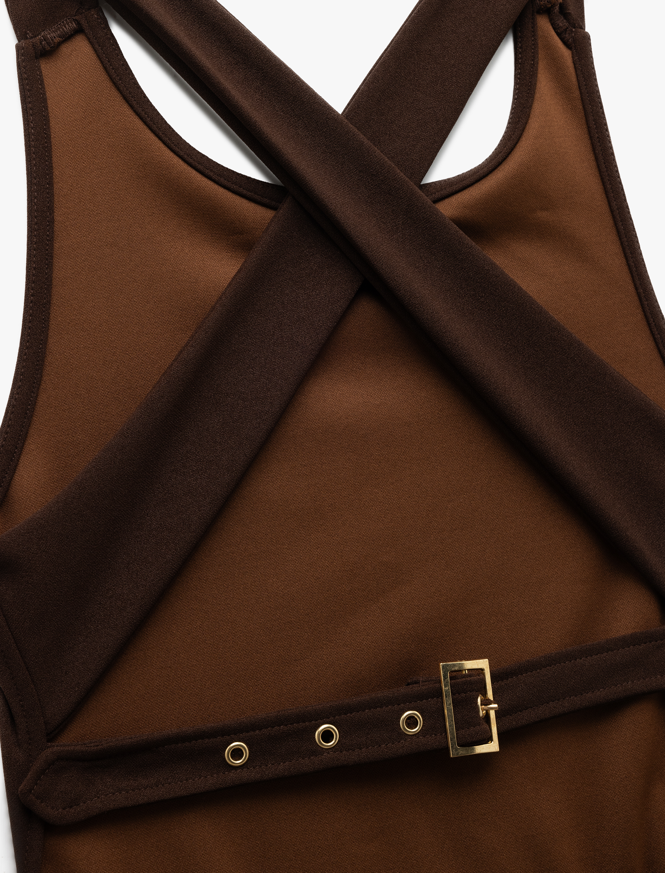   Yuvarlak Yaka Kolsuz Arkası Çapraz Askılı Sırt Dekolteli Uzun Elbise