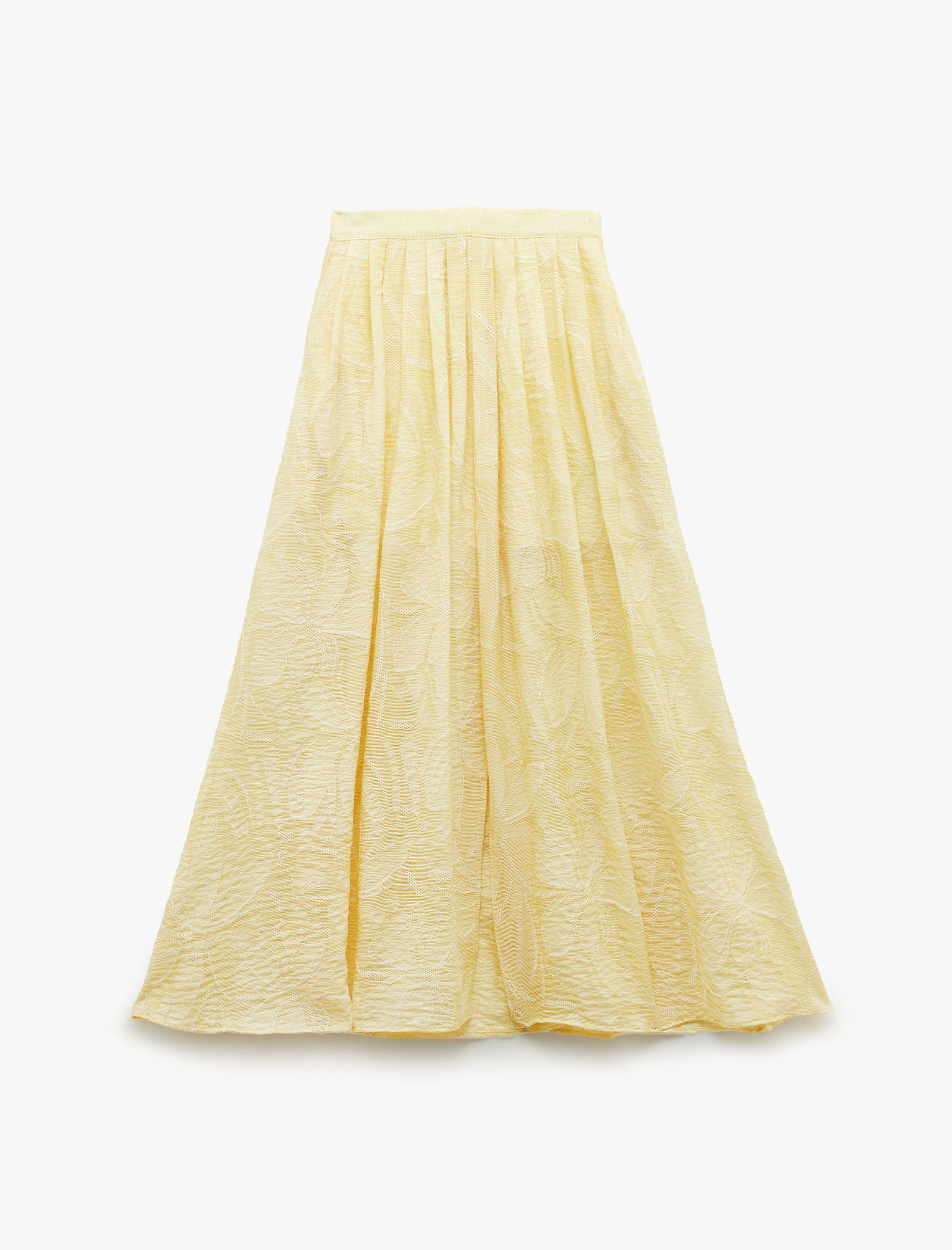   Astarlı Yırtmaçlı Viskon Karışımlı Dokulu Pileli Çiçekli Uzun Kloş Etek