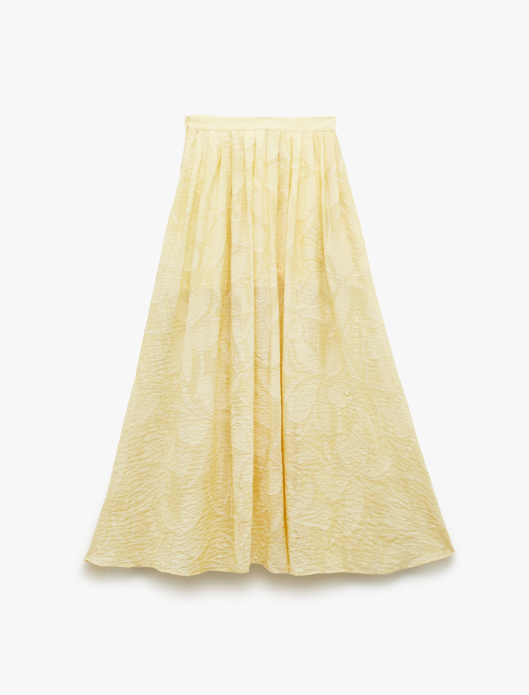   Astarlı Yırtmaçlı Viskon Karışımlı Dokulu Pileli Çiçekli Uzun Kloş Etek