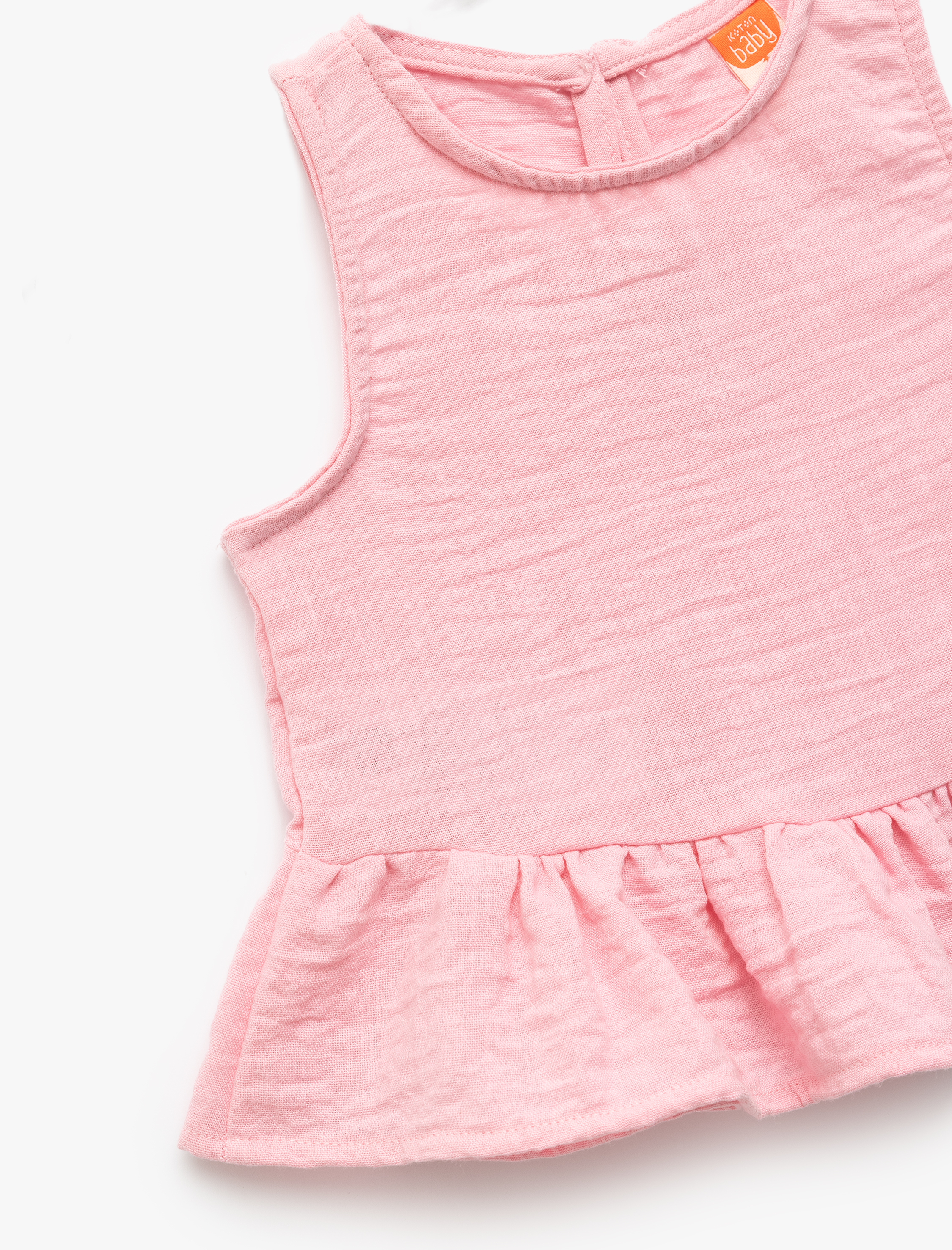  Kız Bebek Fırfır Detaylı Kolsuz Bisiklet Yaka Crop Bluz