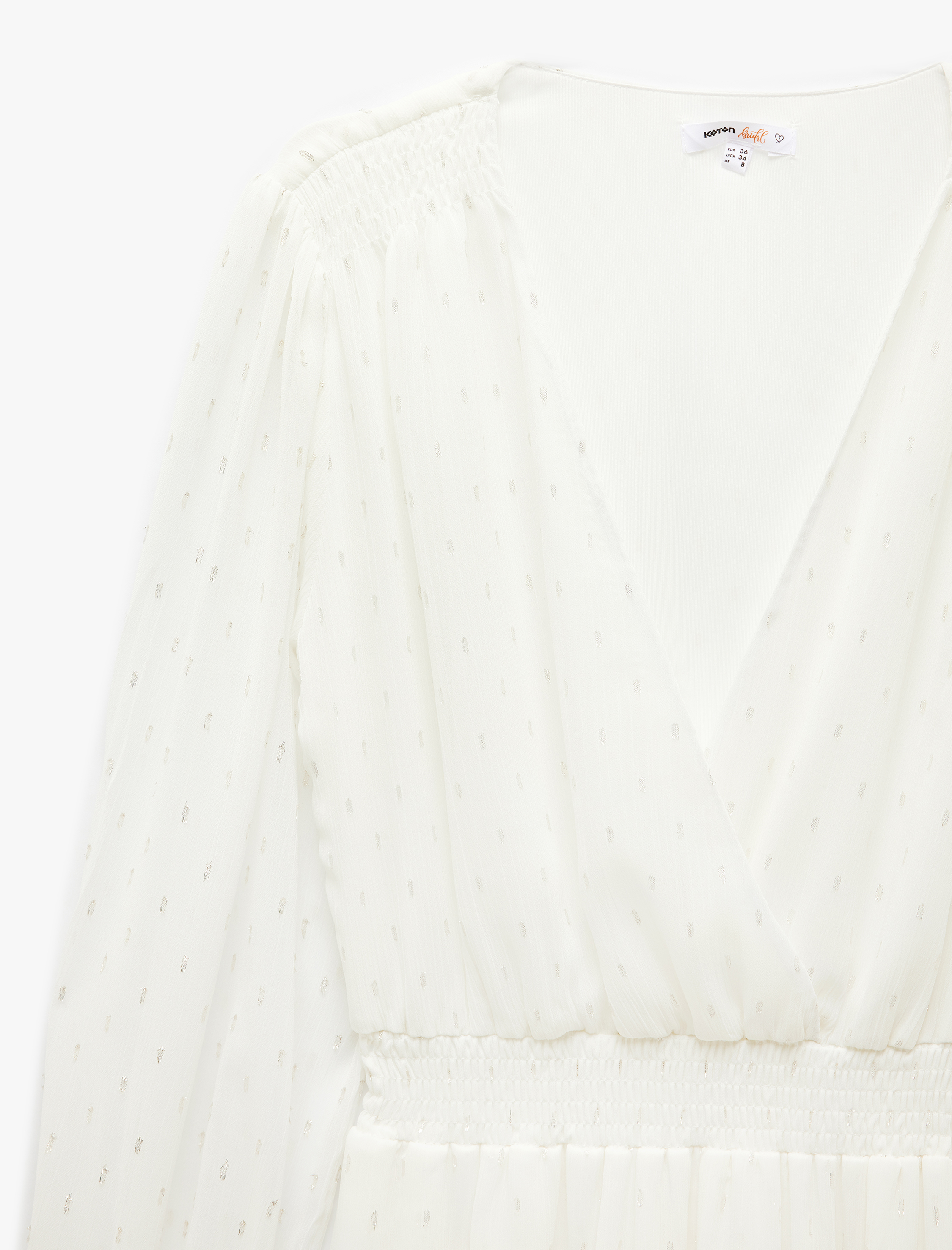   Volanlı Uzun Kollu Gipeli Kruvaze Yaka Tül Mini Elbise