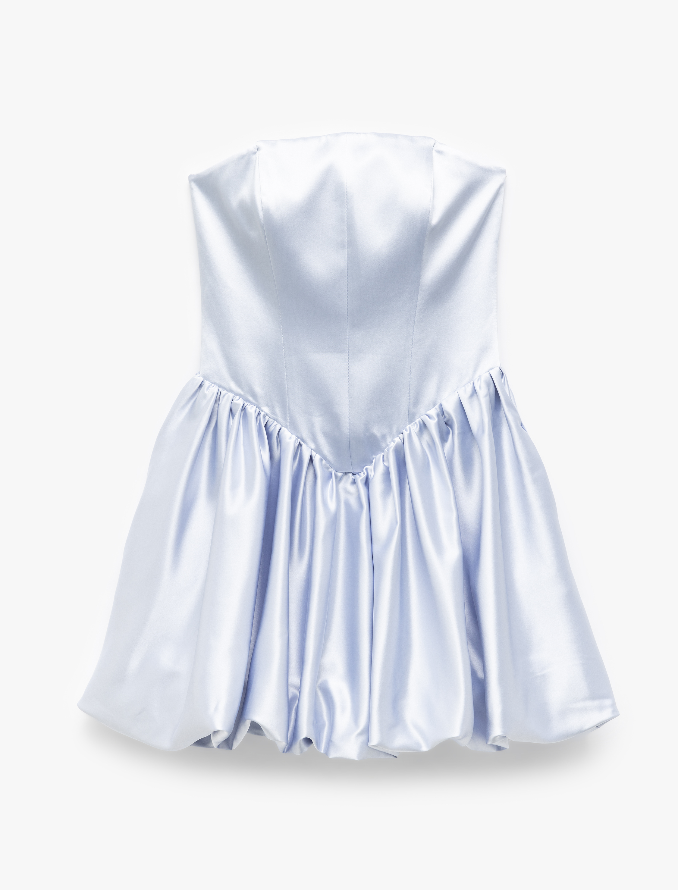   Straplez Yaka Kolsuz Saten Mini Balon Elbise