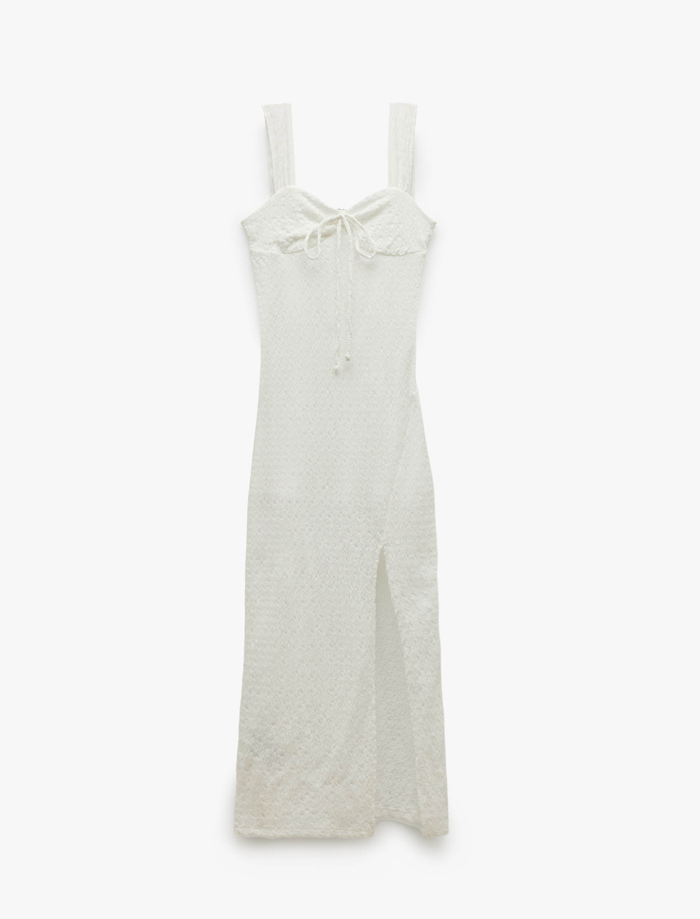 Kalp Yaka Kolsuz Bodycon Yırtmaç Detaylı Uzun Elbise