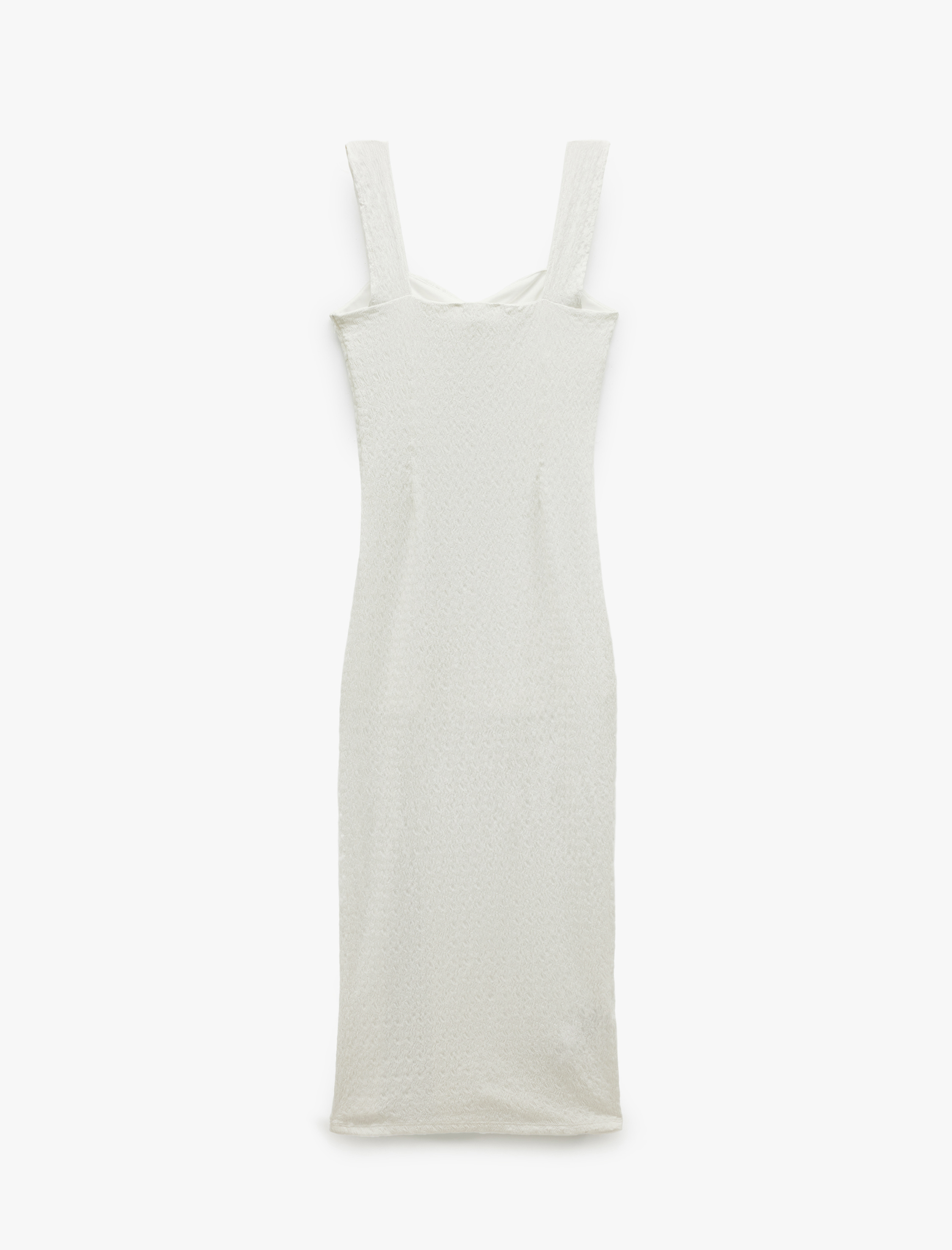 Kalp Yaka Kolsuz Bodycon Yırtmaç Detaylı Uzun Elbise