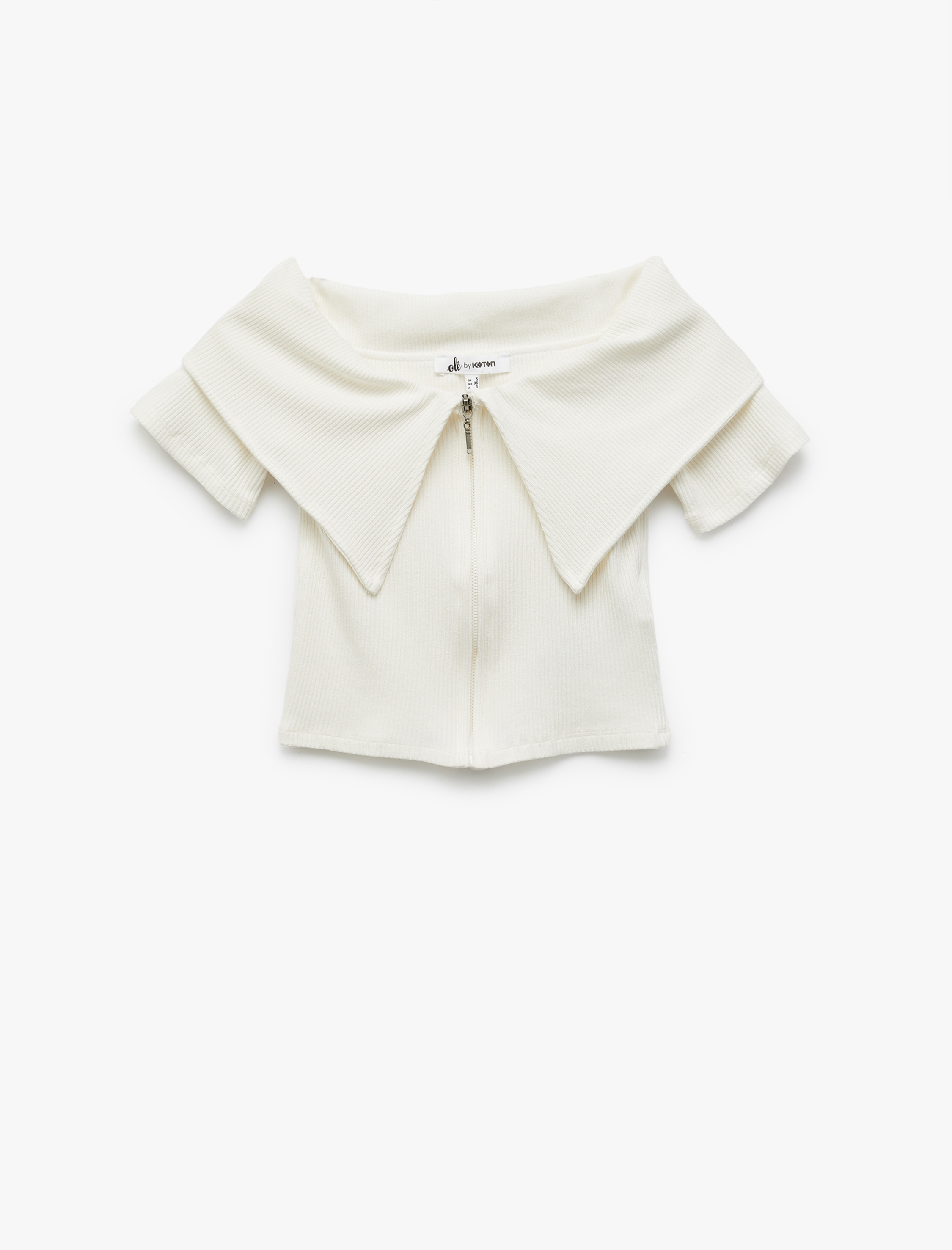 Viskon Dar Kesim Omzu Açık Yaka Detaylı Kısa Kollu Fermuarlı Tişört