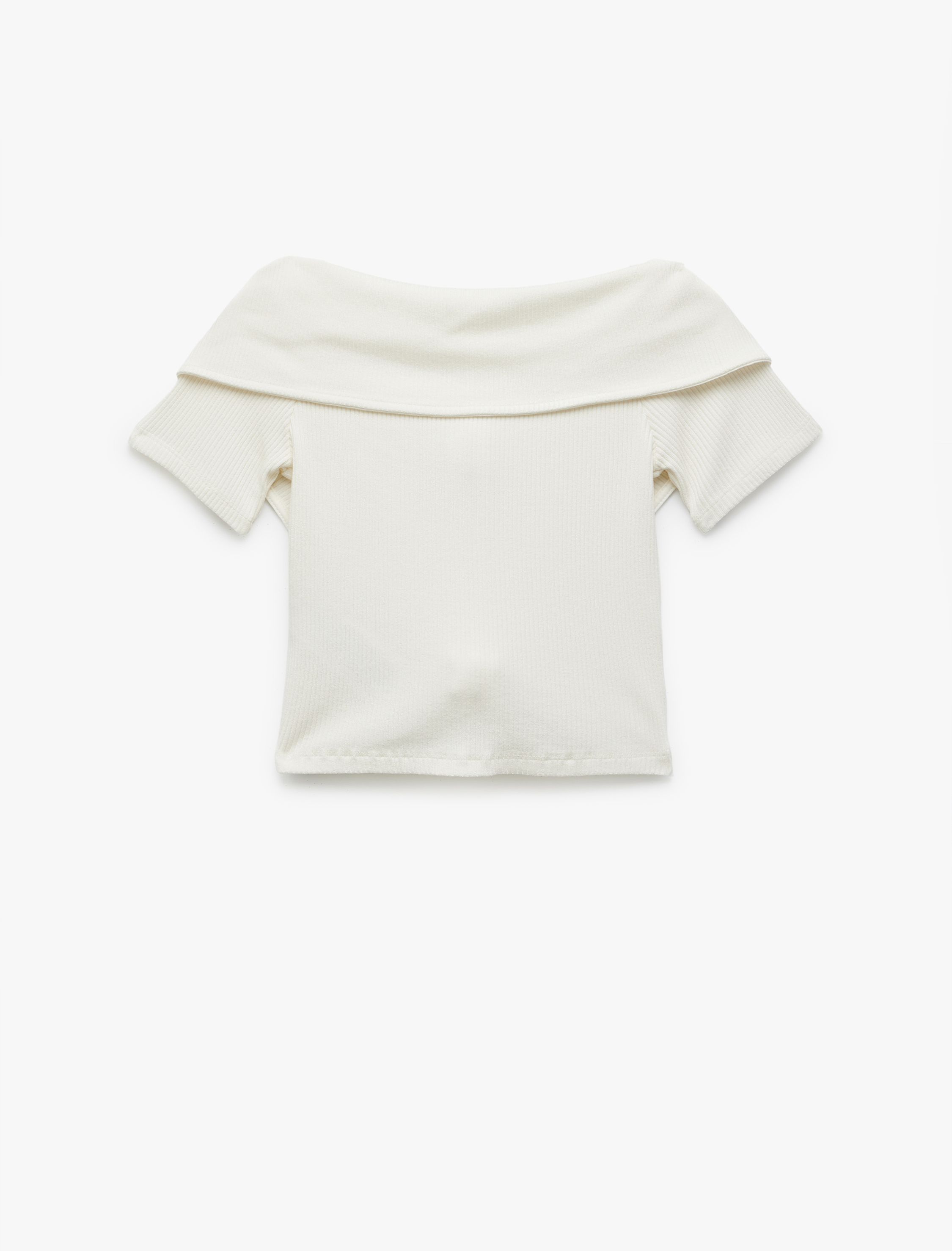 Viskon Dar Kesim Omzu Açık Yaka Detaylı Kısa Kollu Fermuarlı Tişört