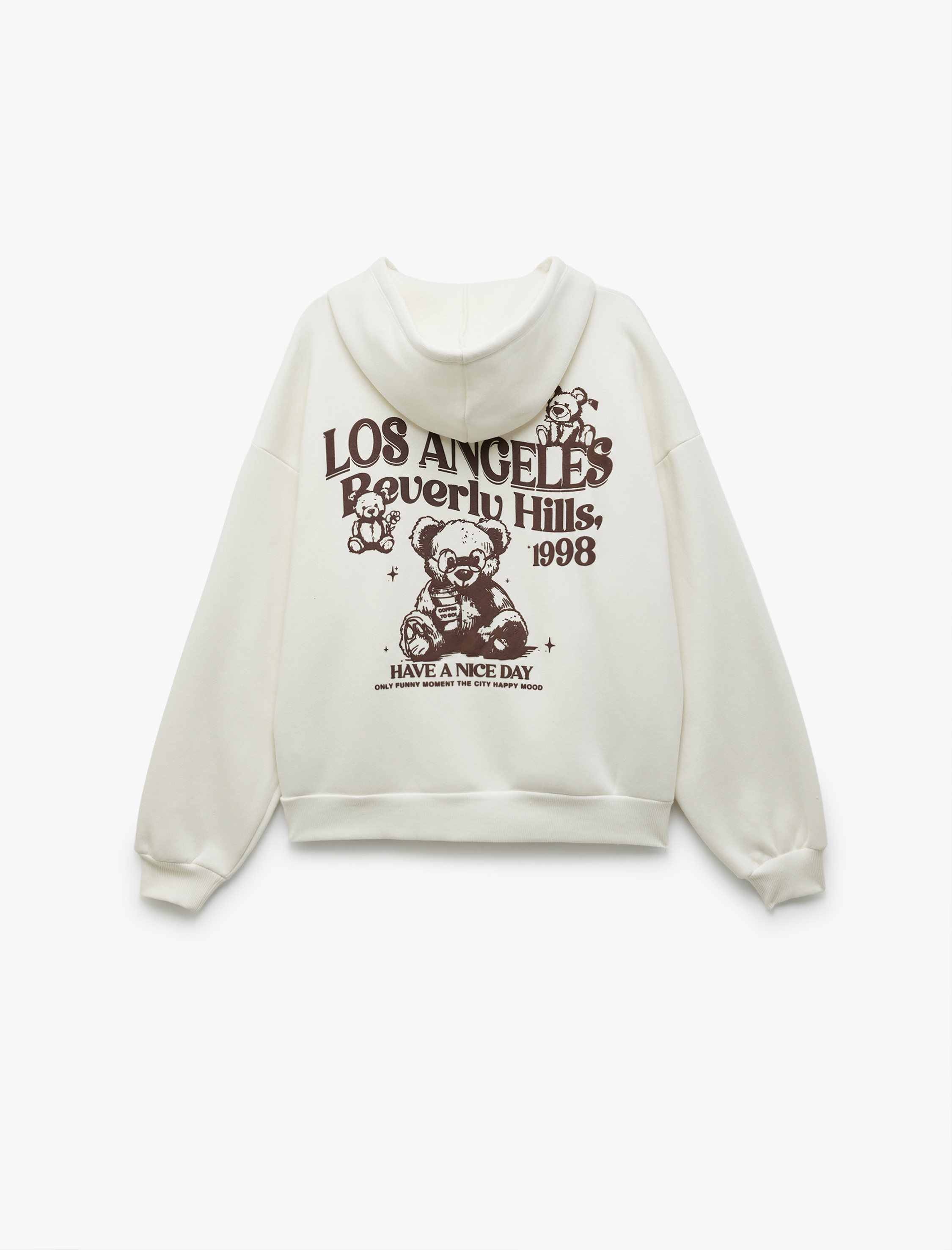   Kapüşonlu Fermuarlı Arkası Baskılı Cepli Şardonlu Oversize Sweatshirt