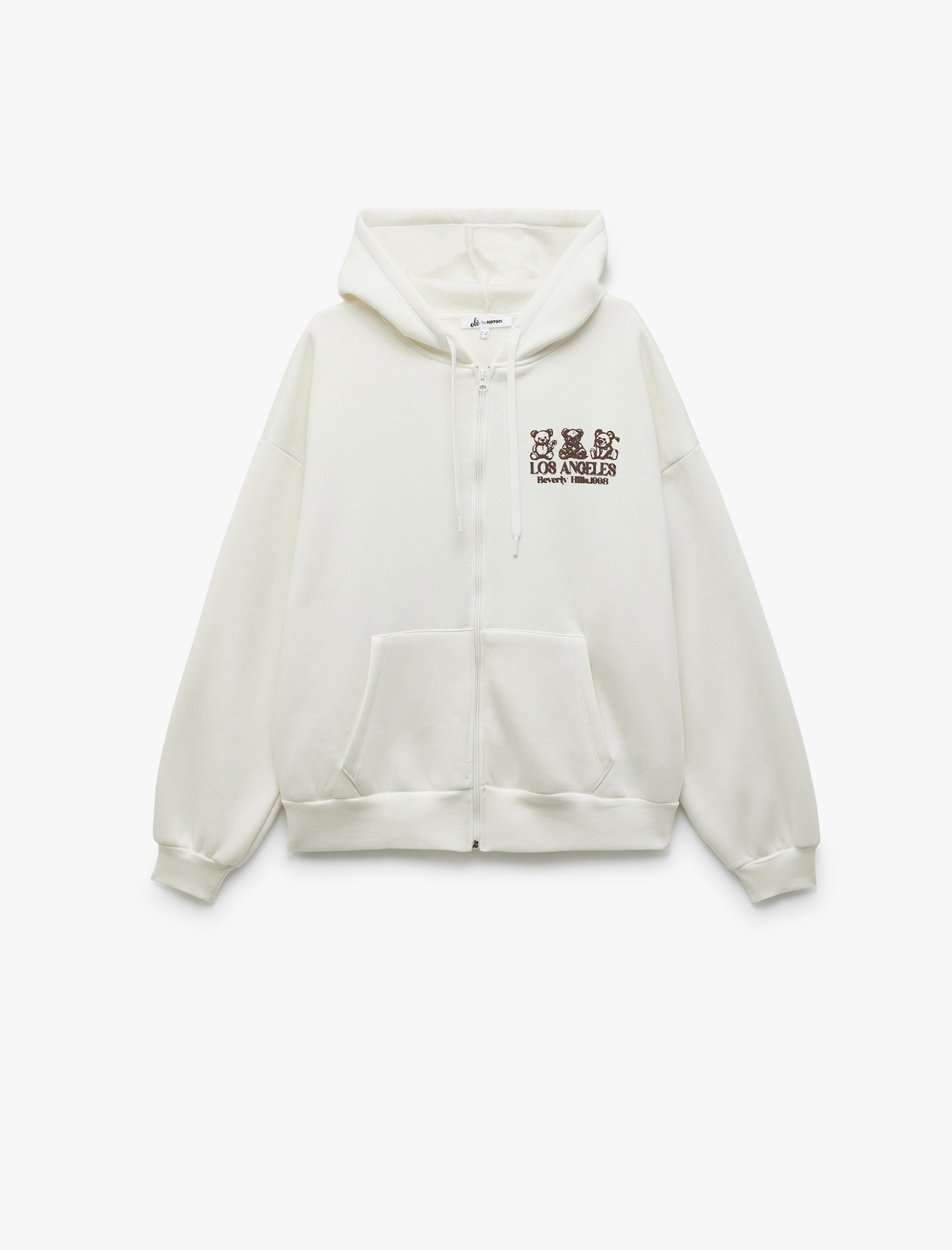   Kapüşonlu Fermuarlı Arkası Baskılı Cepli Şardonlu Oversize Sweatshirt