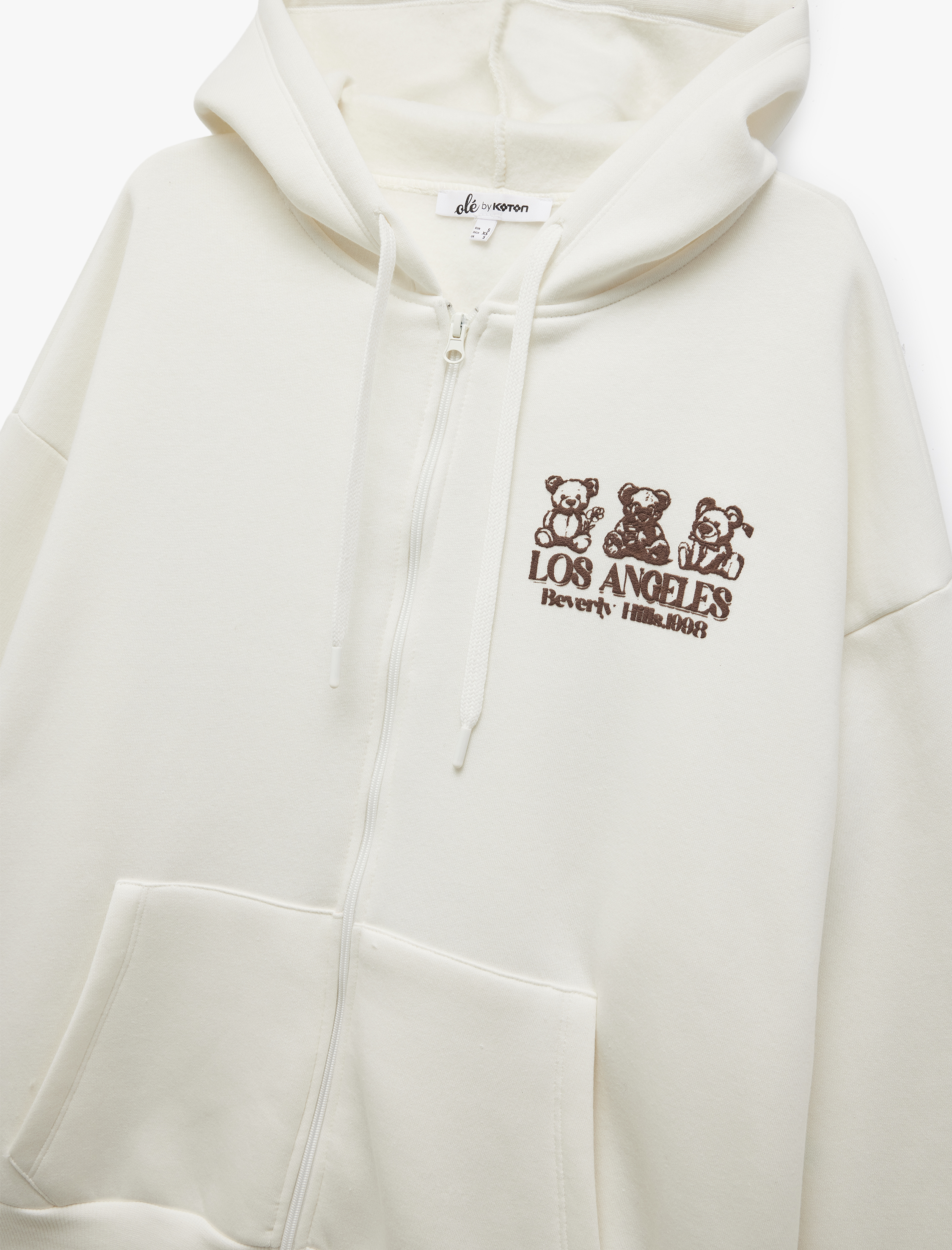   Kapüşonlu Fermuarlı Arkası Baskılı Cepli Şardonlu Oversize Sweatshirt