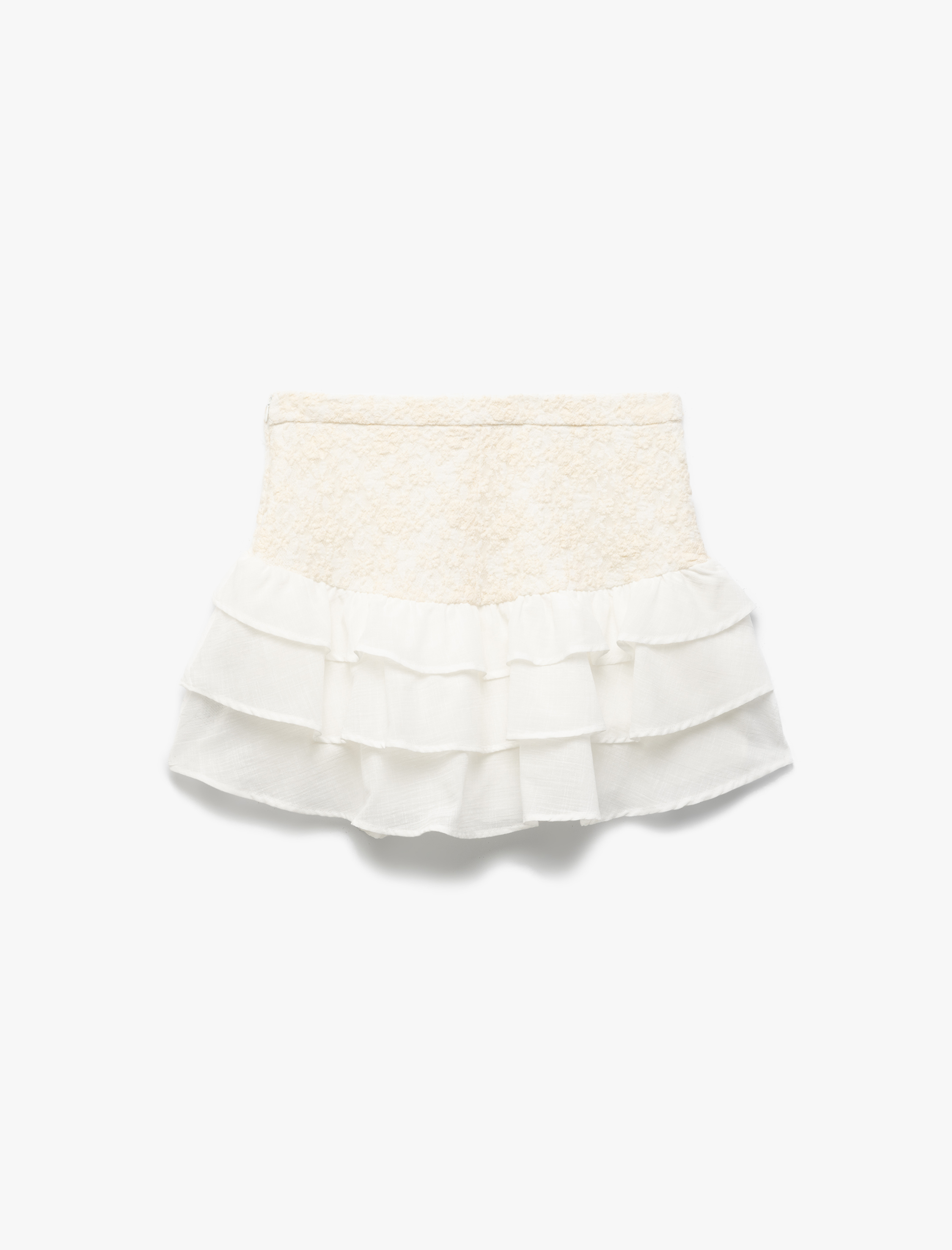   Katlı Dantel Dokulu Beli Bağcıklı Şifon Mini Etek