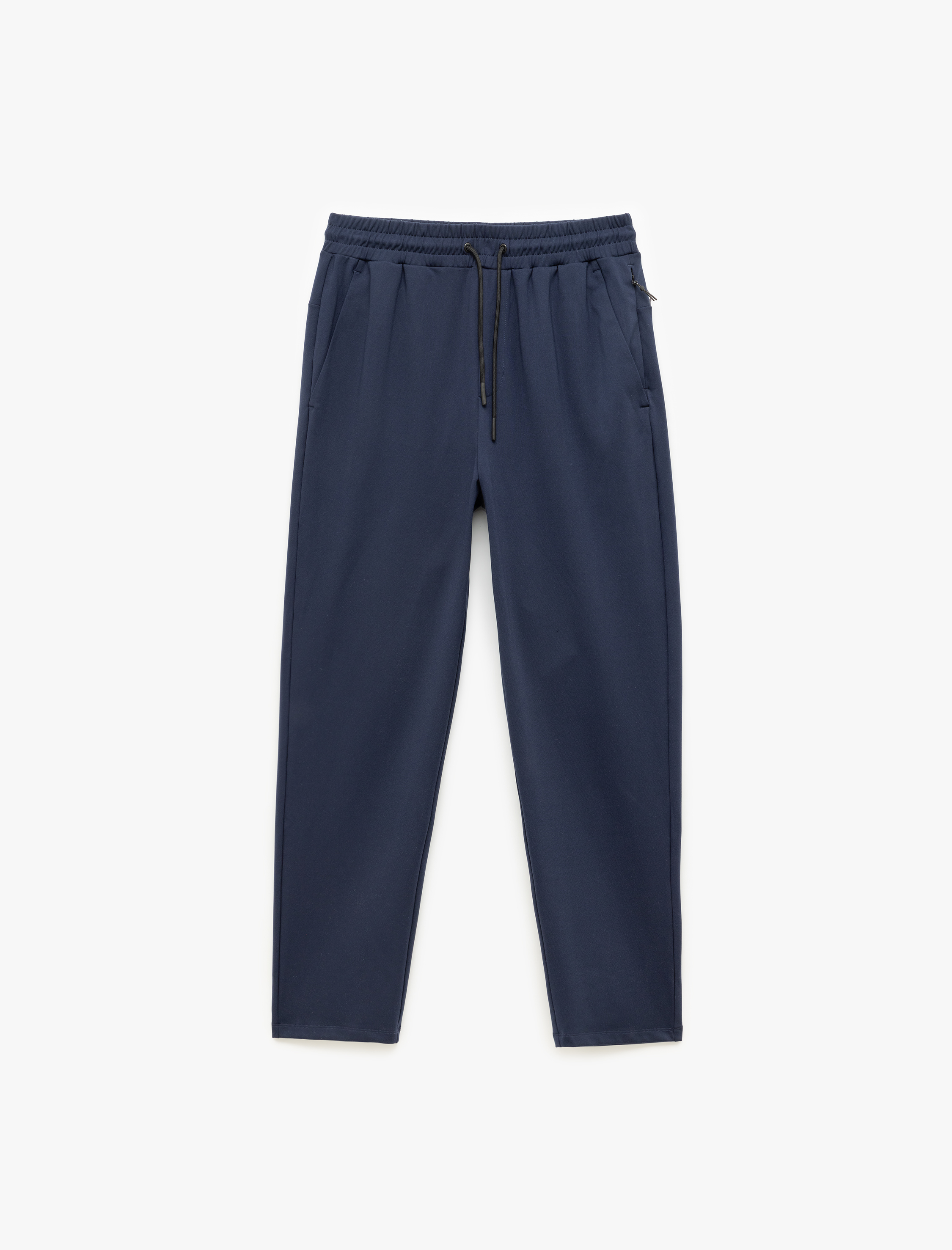   Fermuarlı Cepli İnterlok Kumaş Beli Bağcıklı Yüksek Bel Spor Eşofman Altı