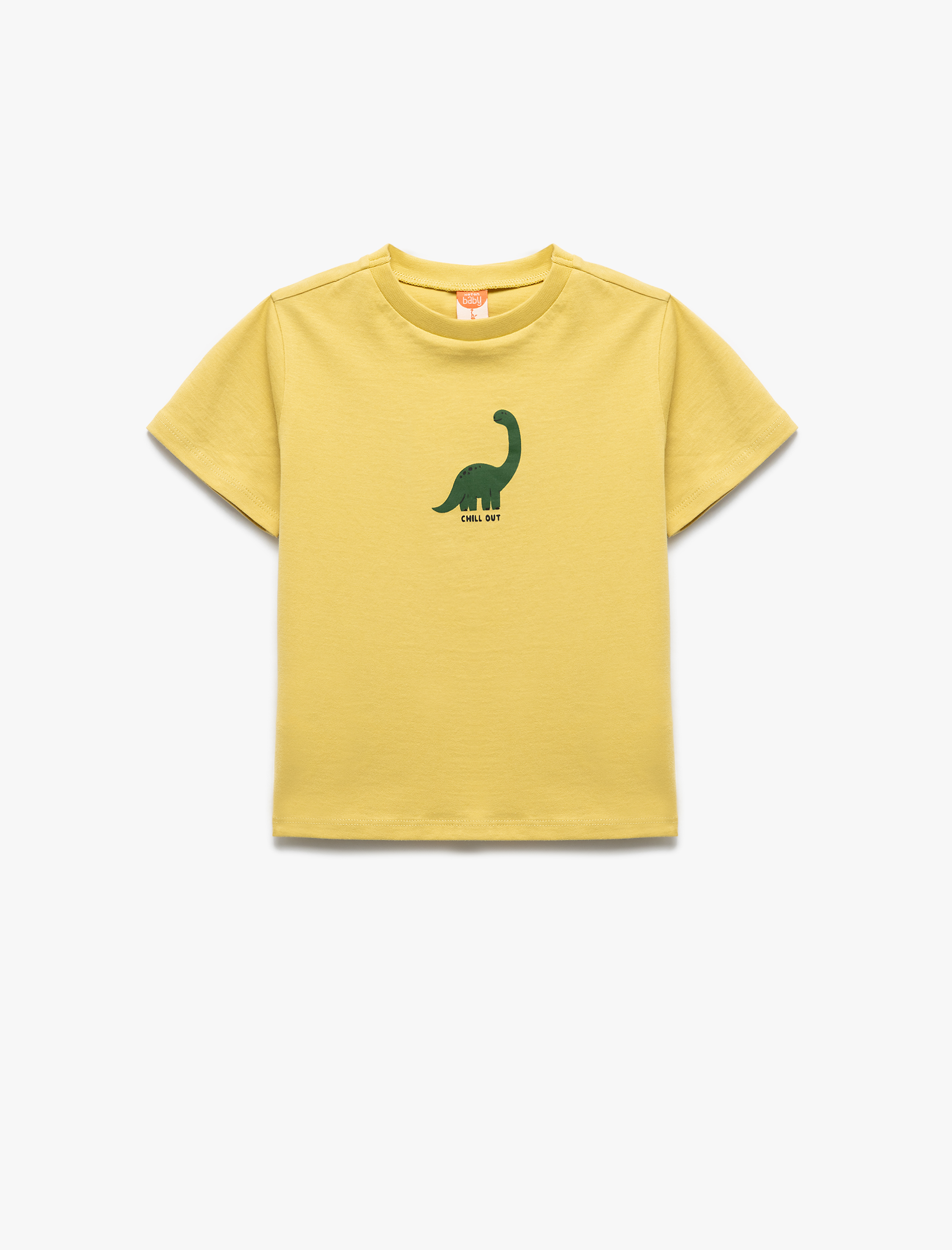  Erkek Bebek Dinozor Baskılı Kısa Kollu Bisiklet Yaka Pamuklu Tişört