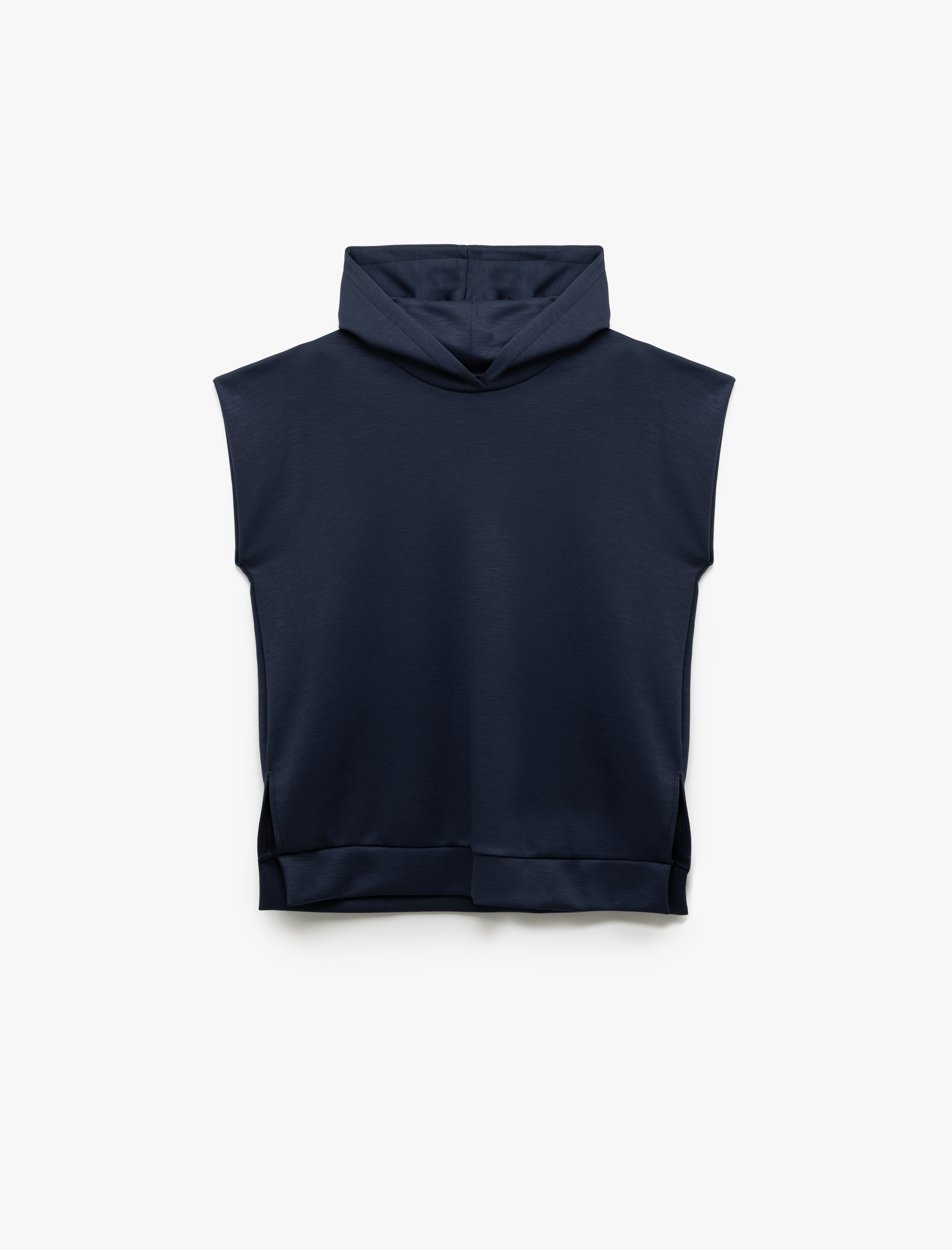   Viskon Kumaş Karışımlı Yırtmaç Detaylı Kapüşonlu Kolsuz Sweatshirt