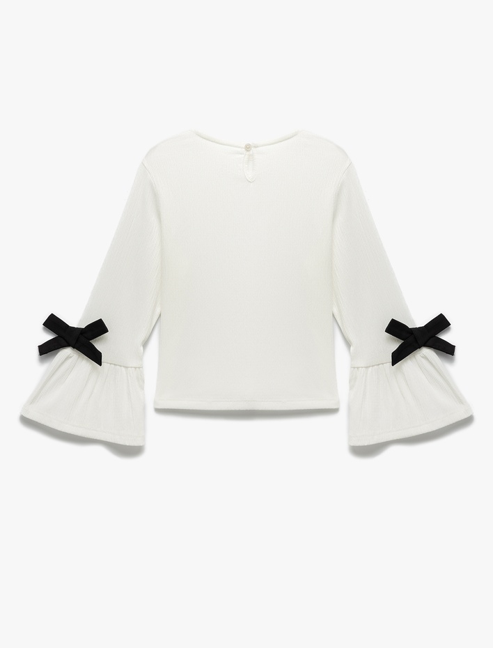Kız Çocuk Fiyonk Detaylı Uzun Kollu Bisiklet Yaka Bluz