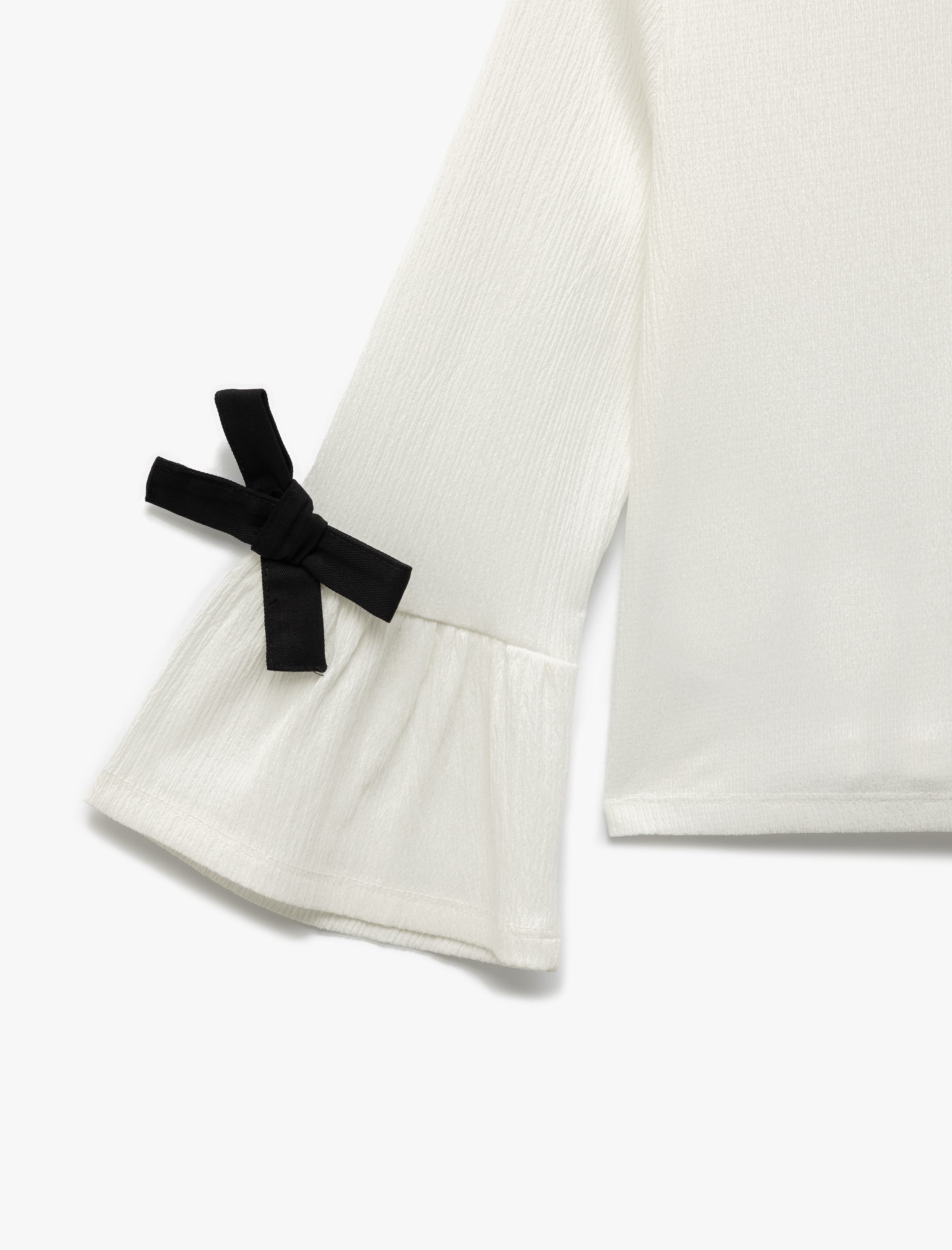  Kız Çocuk Fiyonk Detaylı Uzun Kollu Bisiklet Yaka Bluz