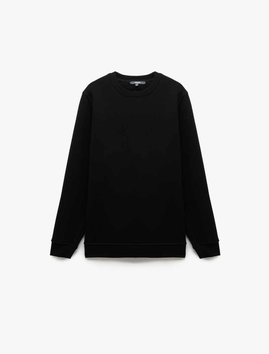   Pamuklu Uzun Kollu Şardonlu Bisiklet Yaka Erkek Basic Sweatshirt