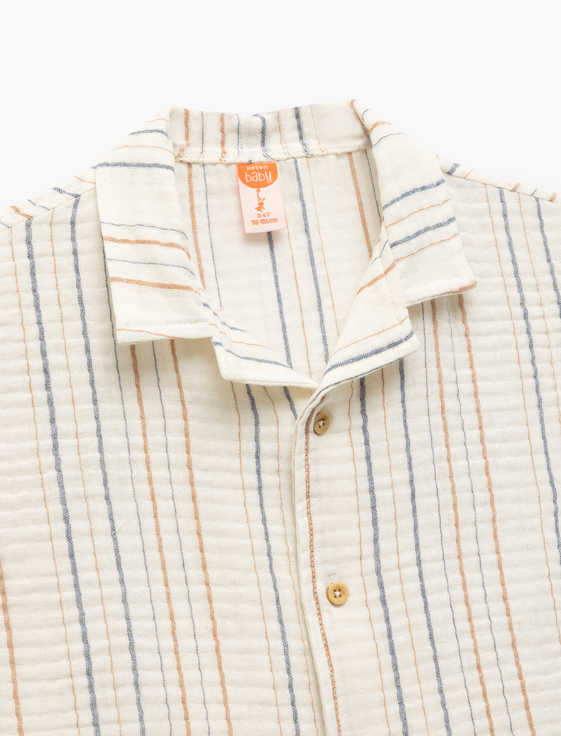  Erkek Bebek Kısa Kollu Pamuklu Çizgili Müslin Gömlek