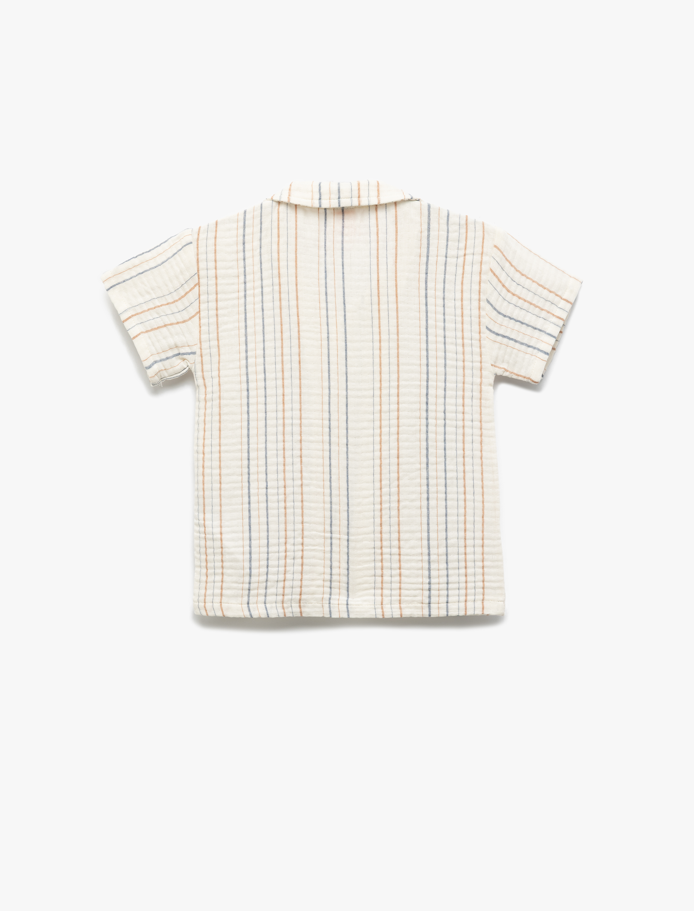  Erkek Bebek Kısa Kollu Pamuklu Çizgili Müslin Gömlek