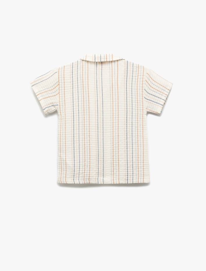 Erkek Bebek Kısa Kollu Pamuklu Çizgili Müslin Gömlek