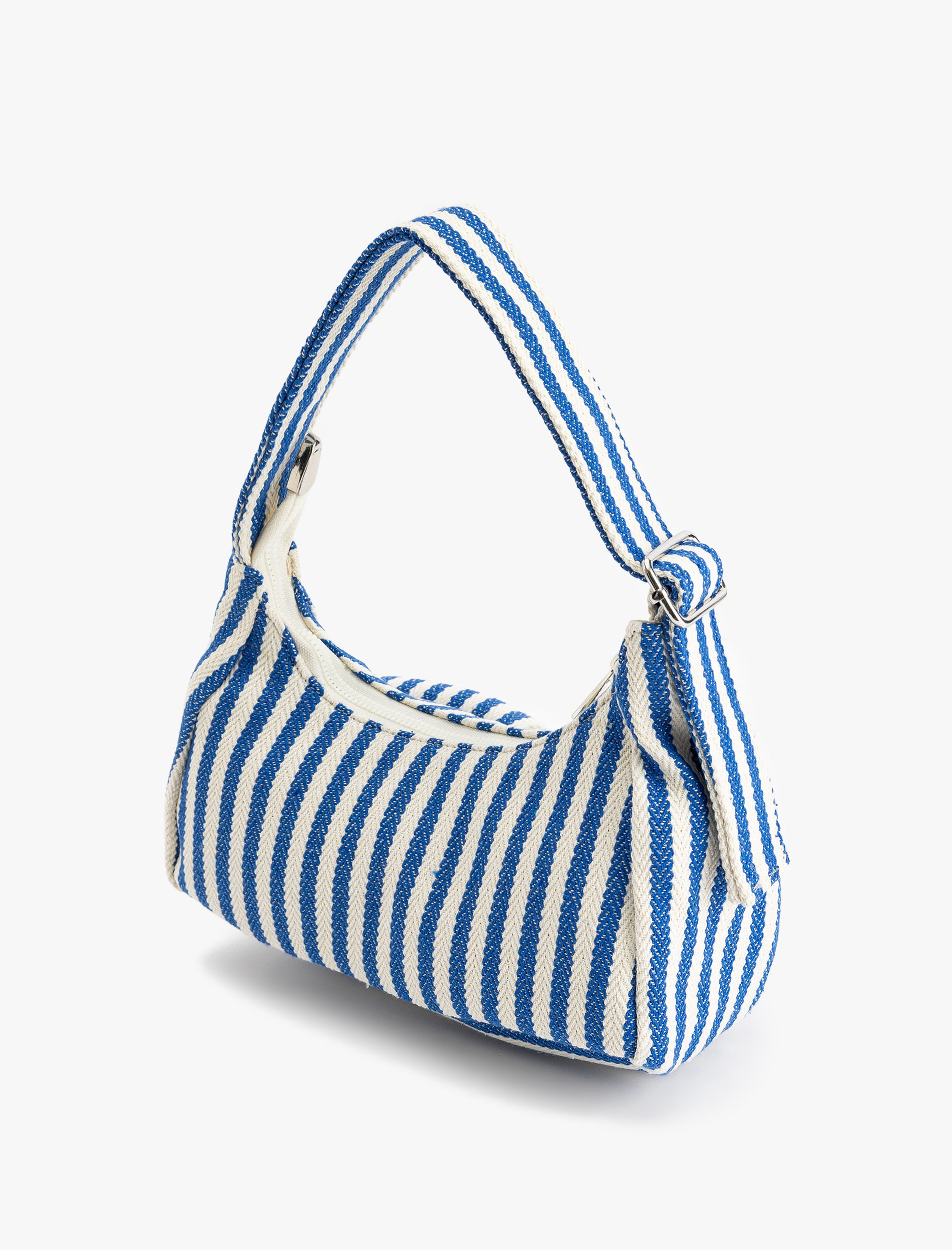  Kadın Cep Detaylı Fermuarlı Çizgili Ayarlanabilir Askılı Omuz Çantası