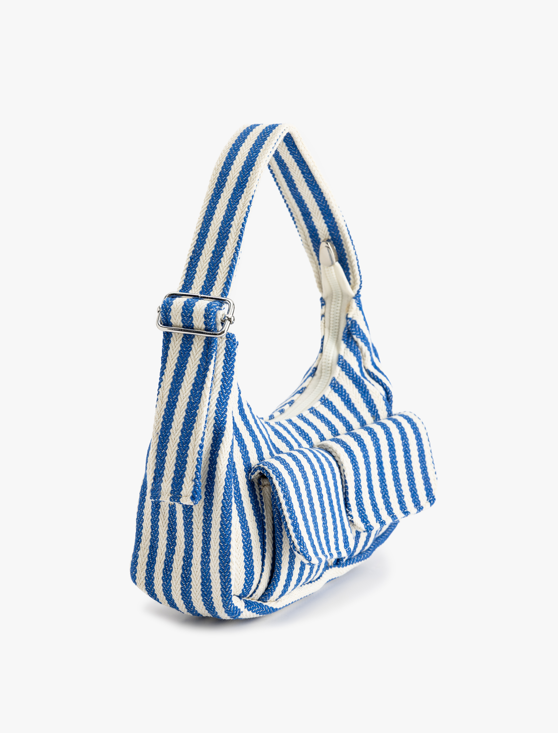  Kadın Cep Detaylı Fermuarlı Çizgili Ayarlanabilir Askılı Omuz Çantası