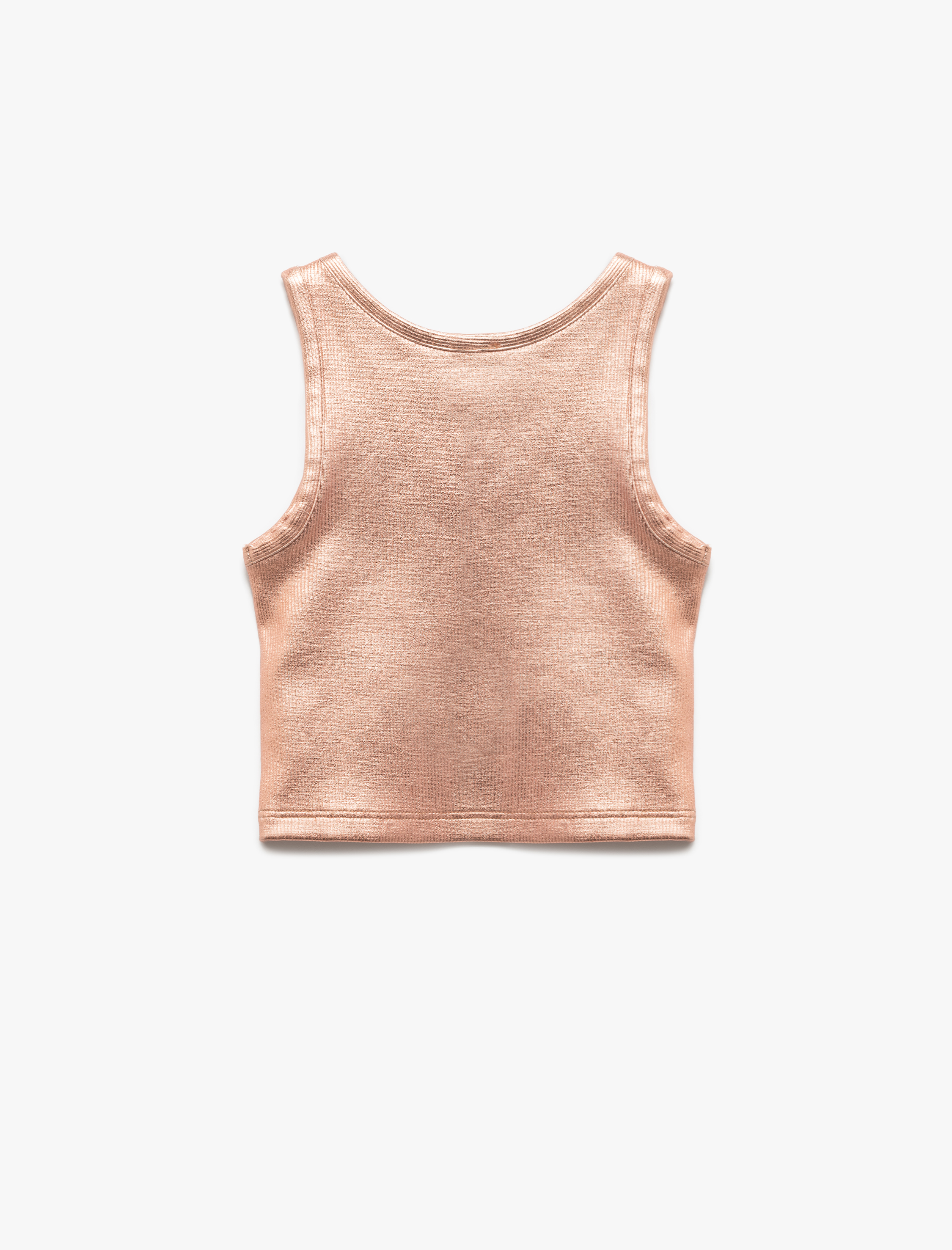  Kız Çocuk Bisiklet Yaka Ribanalı Kolsuz Parlak Crop Atlet