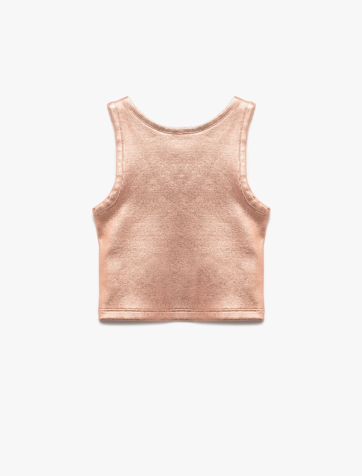 Kız Çocuk Bisiklet Yaka Ribanalı Kolsuz Parlak Crop Atlet