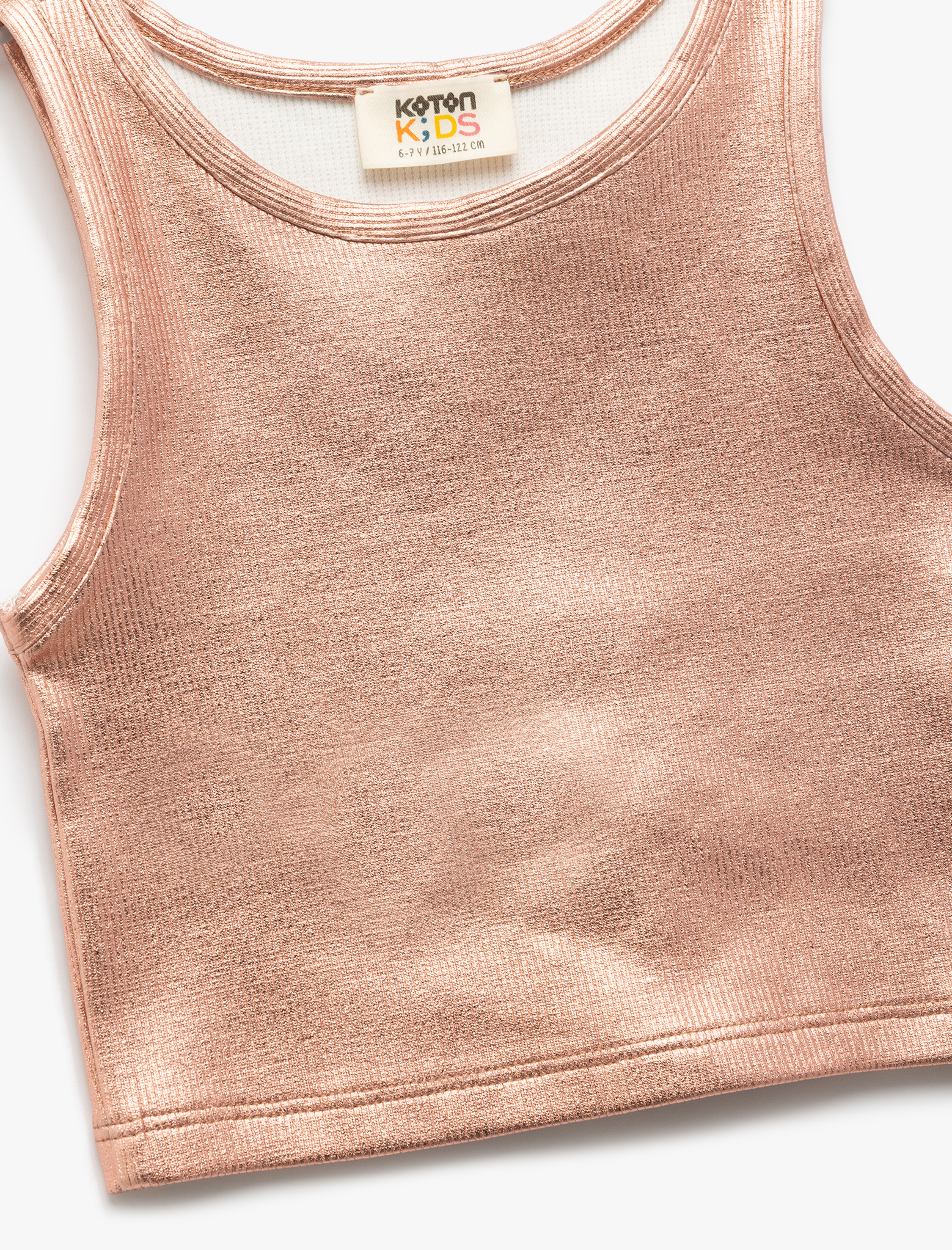  Kız Çocuk Bisiklet Yaka Ribanalı Kolsuz Parlak Crop Atlet