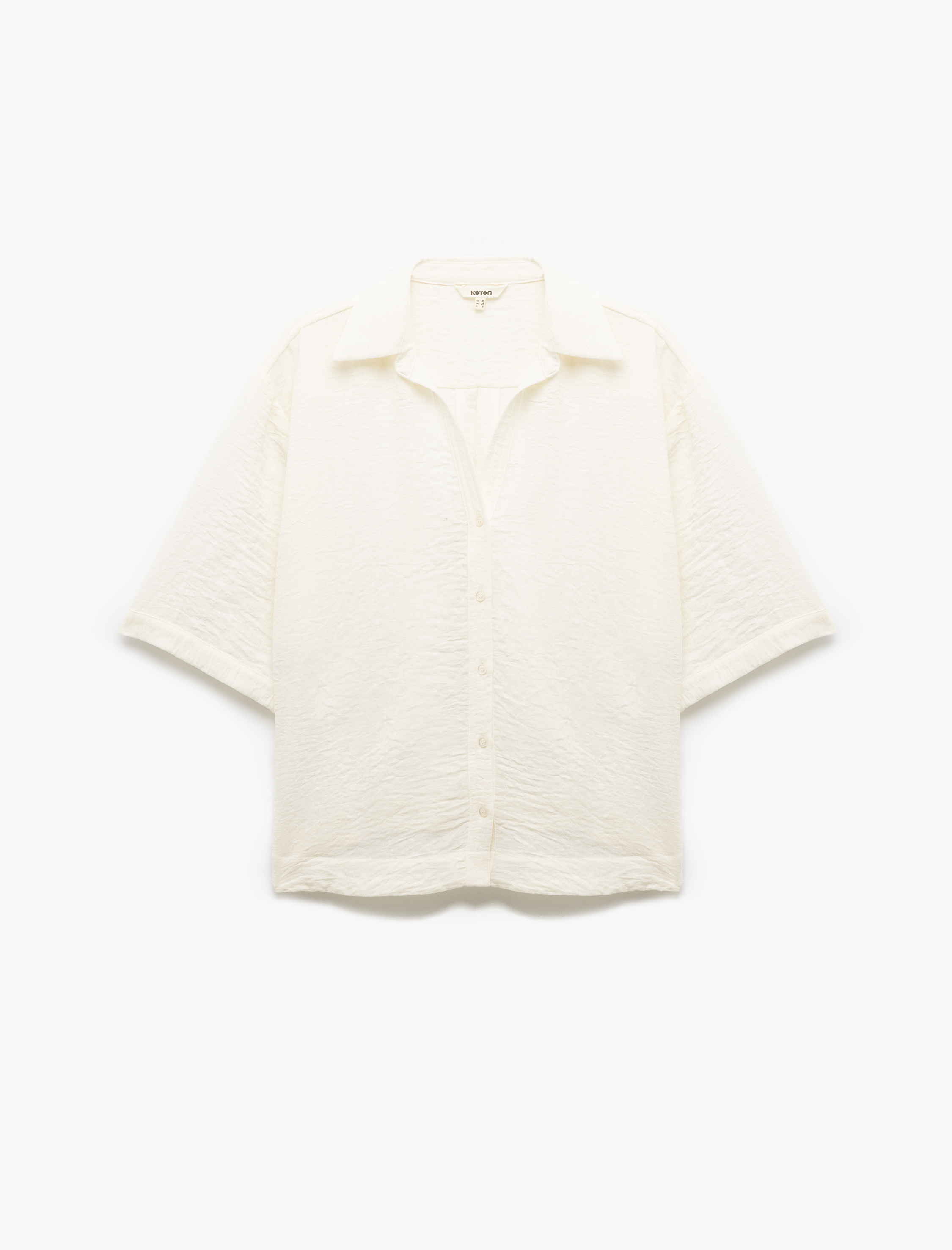 Klasik Yaka Dirsek Boy Kısa Kollu Oversize Gömlek