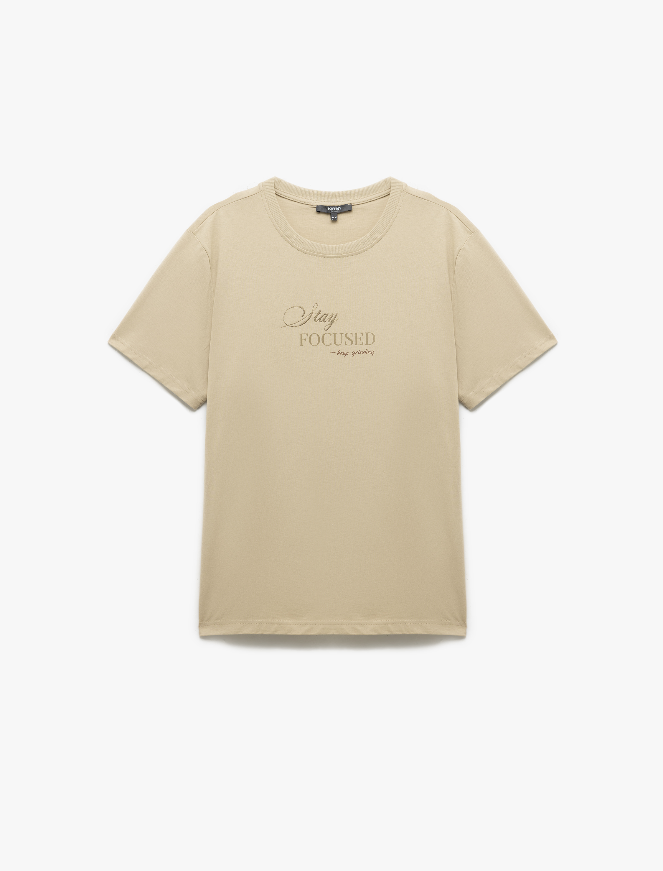   Kısa Kollu İşlemeli Regular Fit Pamuklu Bisiklet Yaka Tişört