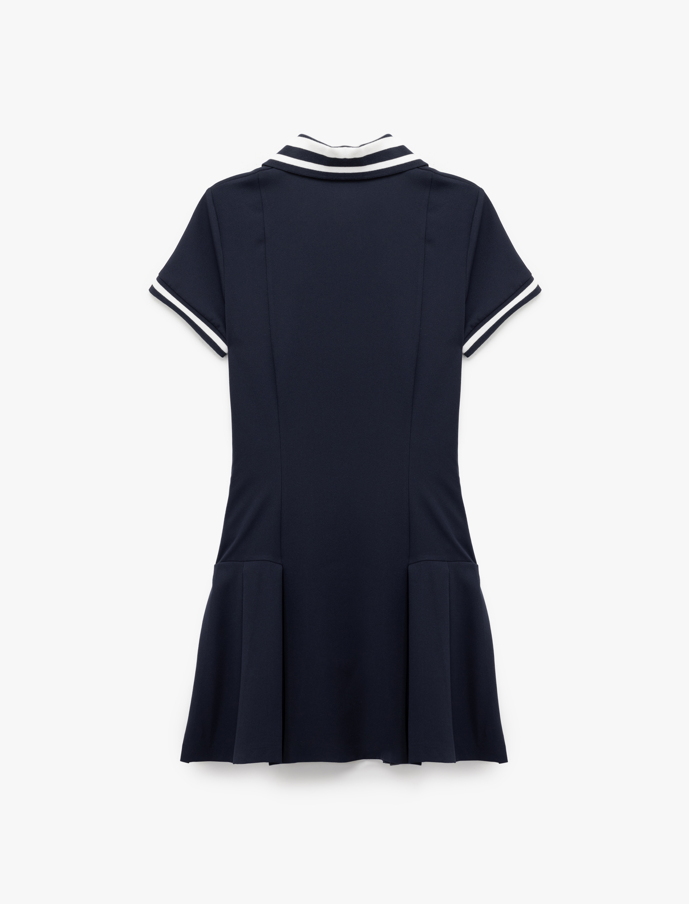   Düğme Detaylı Çizgili Pileli Kısa Kollu Mini Polo Yaka Elbise