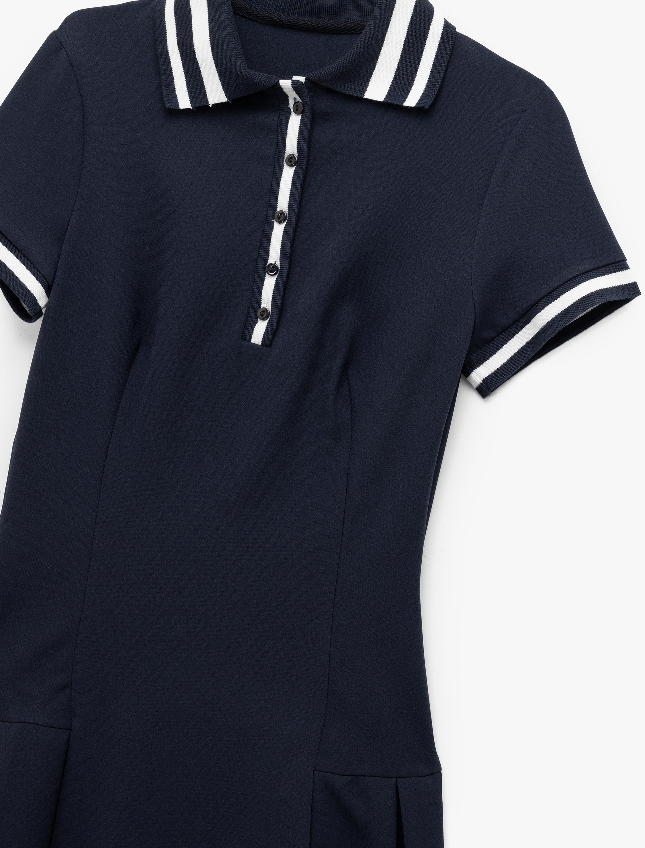   Düğme Detaylı Çizgili Pileli Kısa Kollu Mini Polo Yaka Elbise