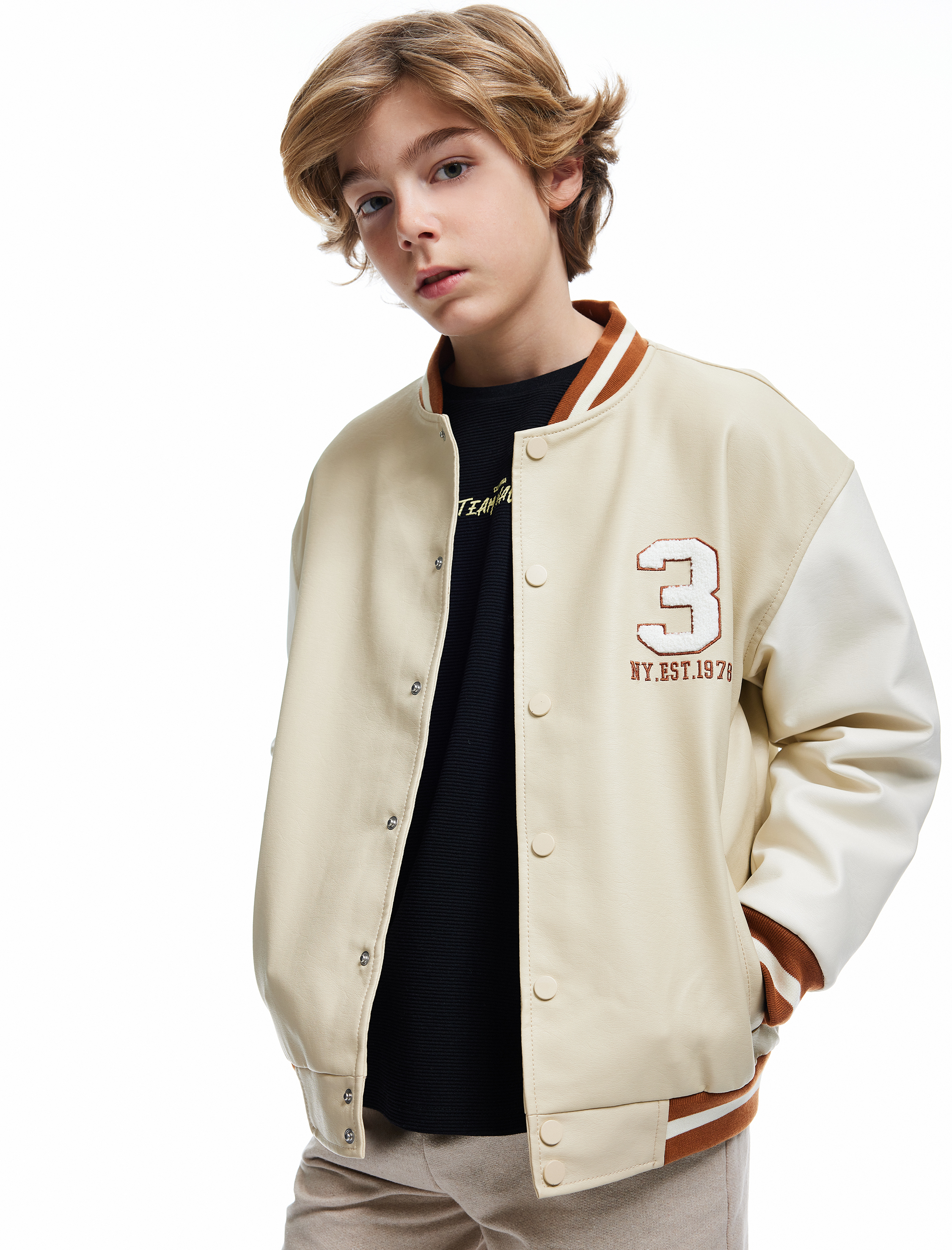  Erkek Çocuk Kolej Ceket Yuvarlak Yaka Çıtçıt Düğmeli Cepli