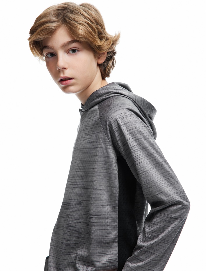 Erkek Çocuk Kapşonlu Tişört Uzun Kollu Renk Bloklu