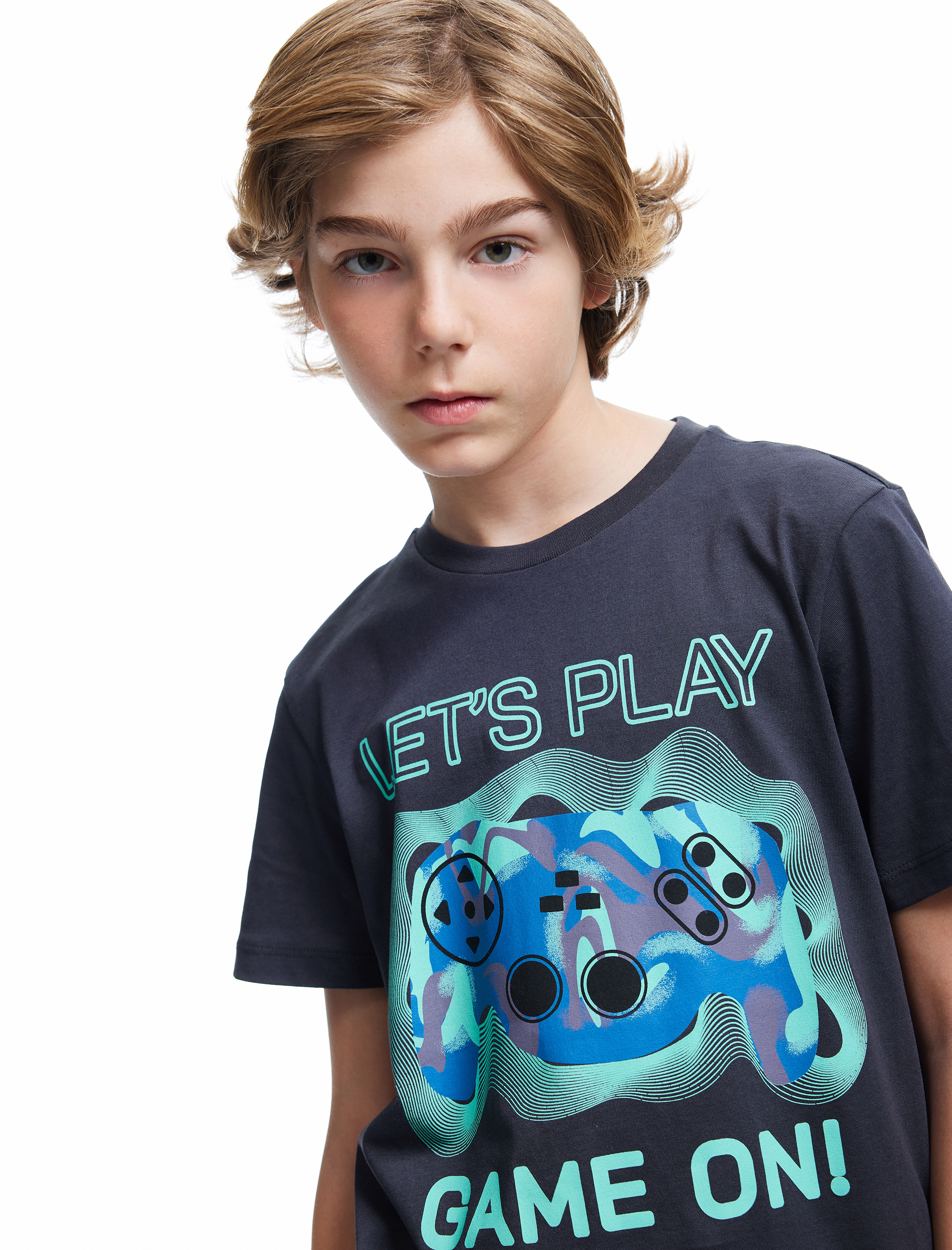  Erkek Çocuk Bisiklet Yaka Kısa Kollu Pamuklu Oyun Baskılı Tişört