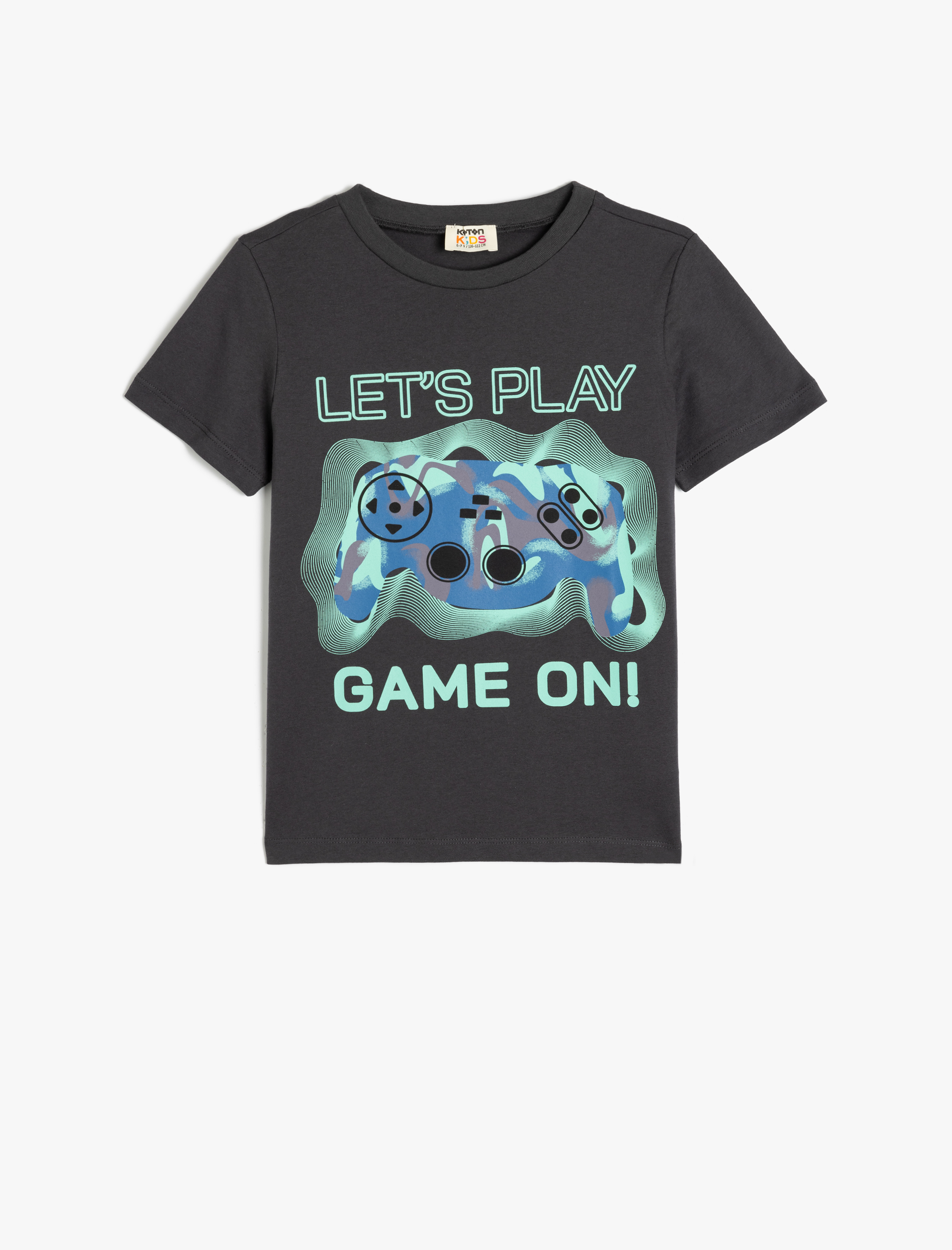  Erkek Çocuk Bisiklet Yaka Kısa Kollu Pamuklu Oyun Baskılı Tişört