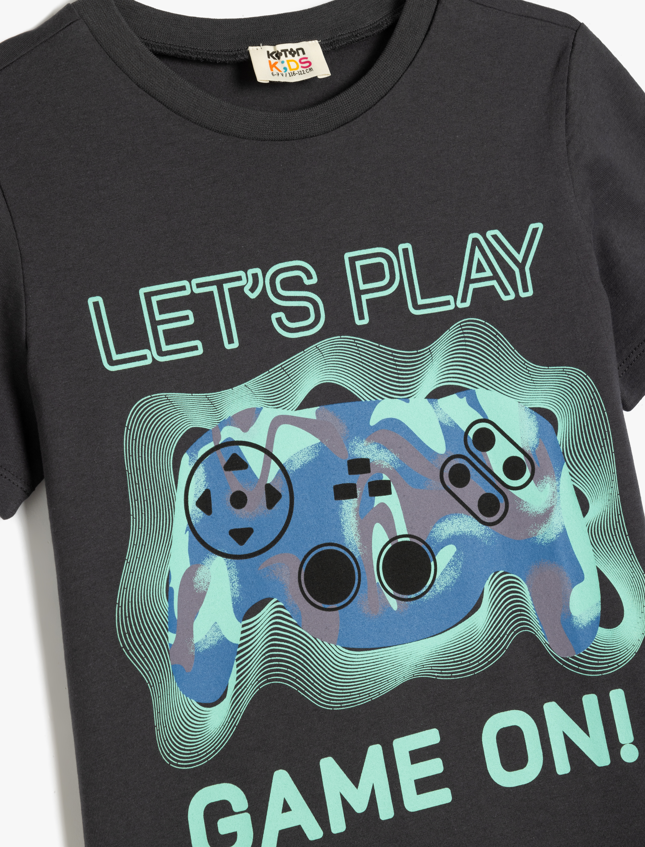  Erkek Çocuk Bisiklet Yaka Kısa Kollu Pamuklu Oyun Baskılı Tişört