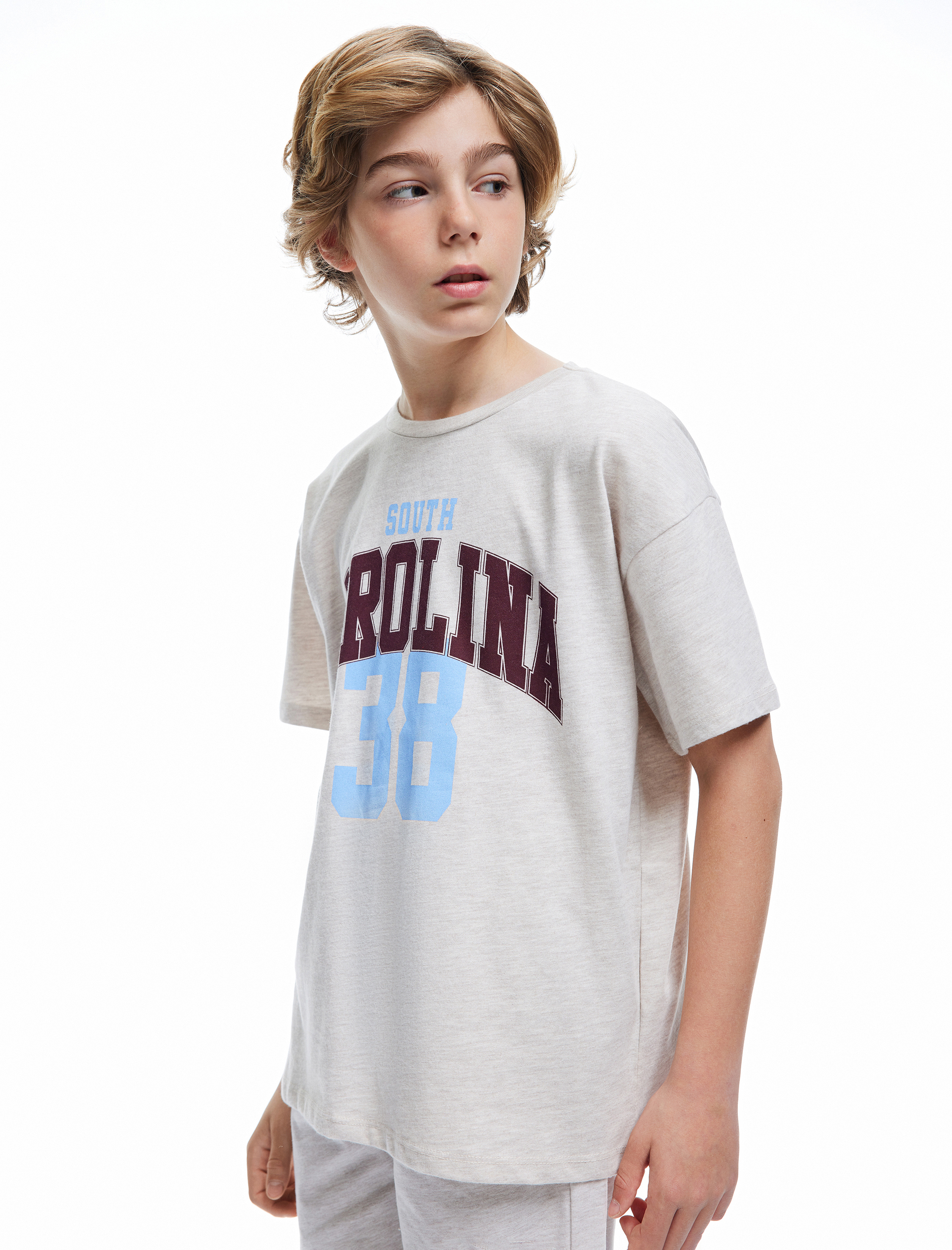  Erkek Çocuk Slogan Baskılı Bisiklet Yaka Kısa Kollu Oversize Tişört