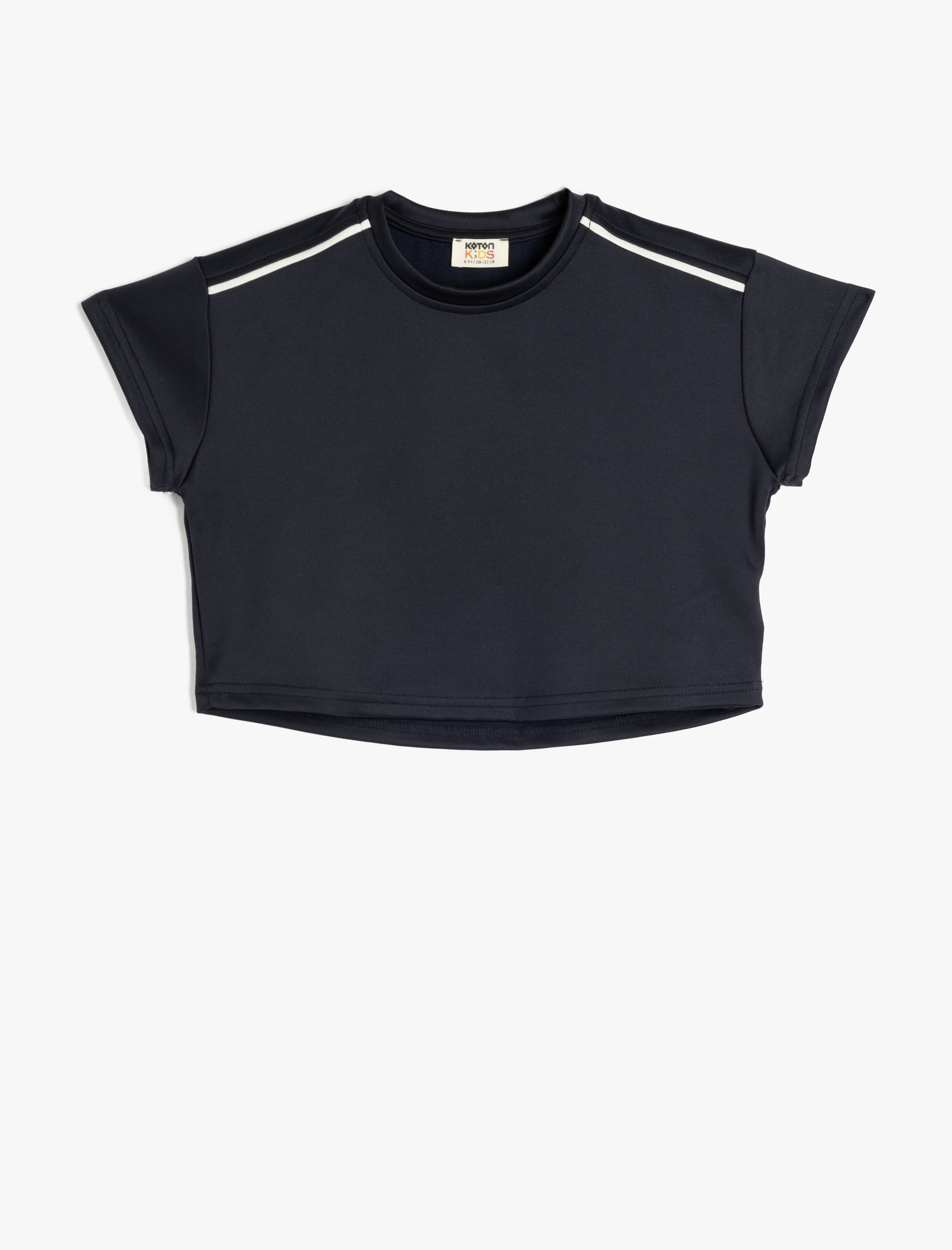  Kız Çocuk Bisiklet Yaka Kısa Kollu Viskon Karışımlı Tişört