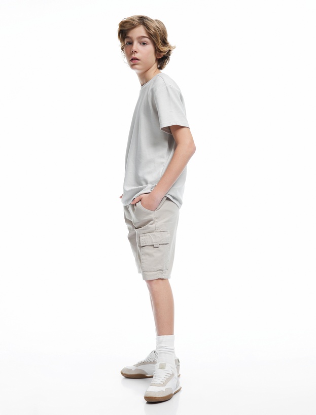 Pamuklu Kısa Kollu Bisiklet Yaka Oversize Basic Tişört_1
